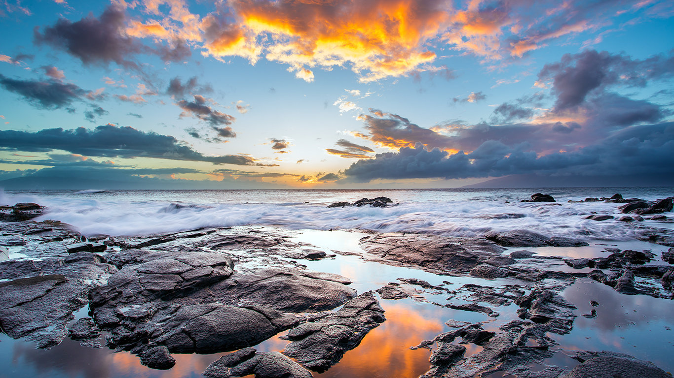 Tramonto oceano scogliera rocciosa, 1366x768 HD, PC Desktop