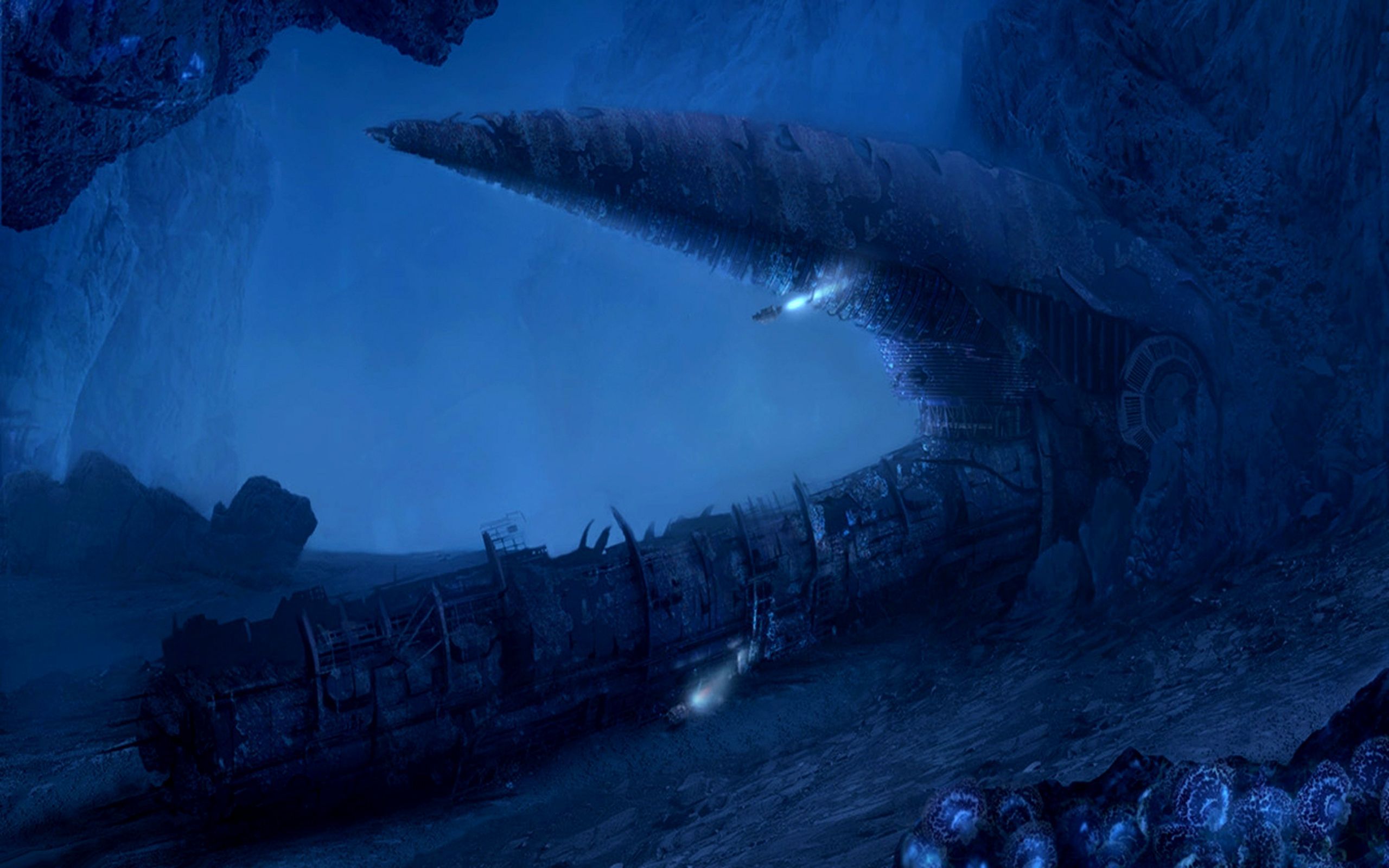Grotta oceanica profonda blu, 2560x1600 2K+, PC
