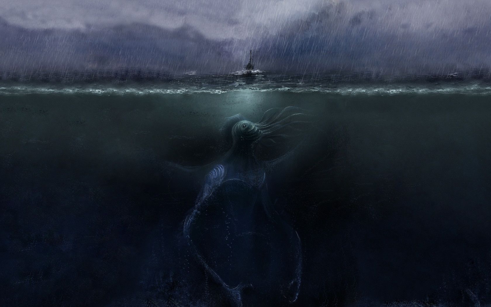 figura sommersa oceano scuro, 1680x1050 HD Ready, Desktop
