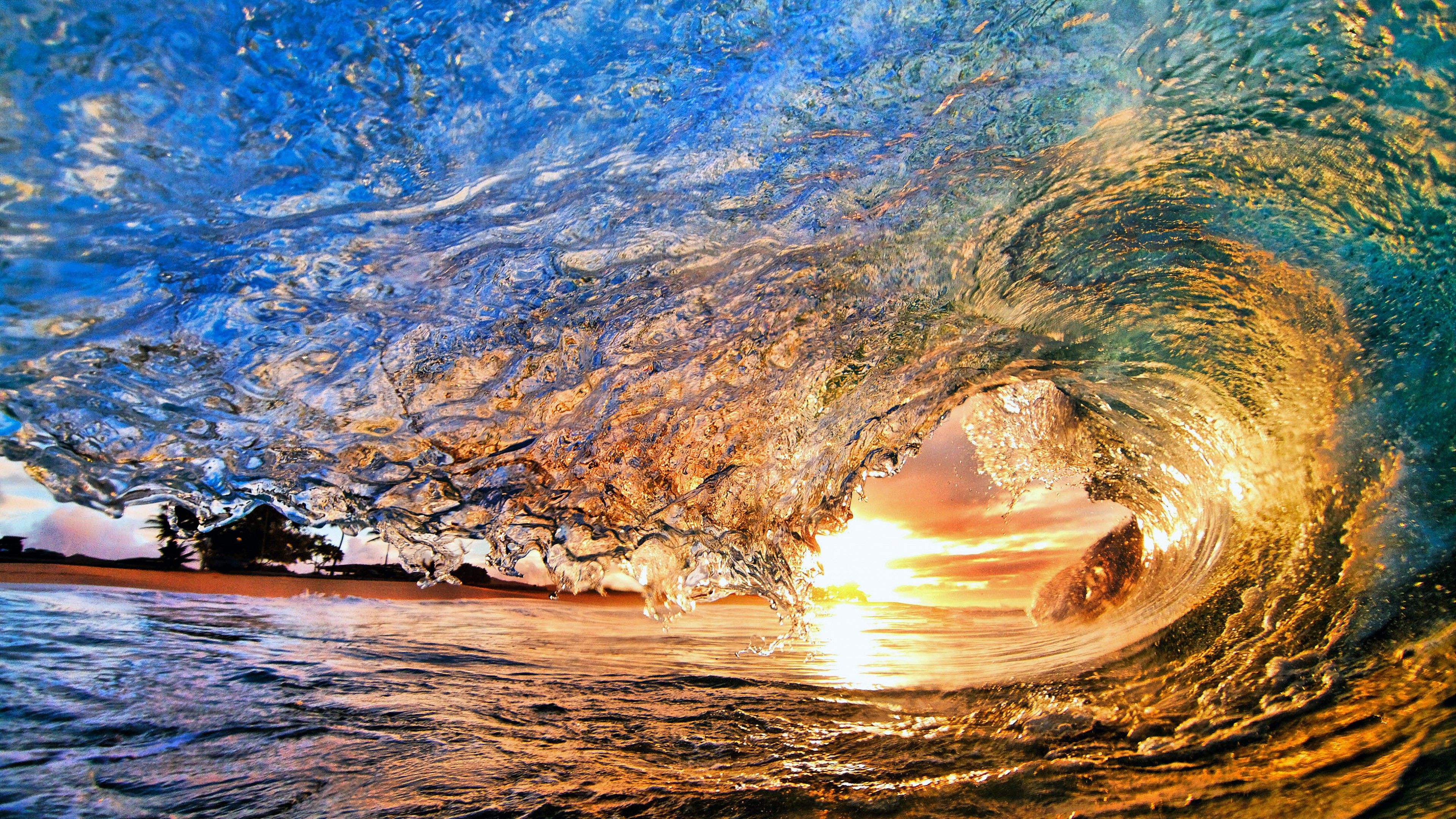 Onda oceano al tramonto, 3840x2160 4K, Desktop 4K