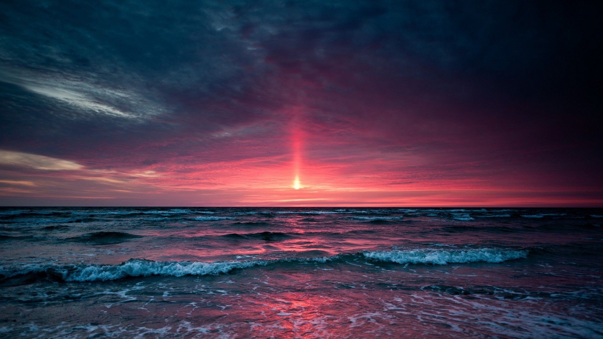 Tramonto rosa sull'oceano, 1920x1080 Full HD, Laptop