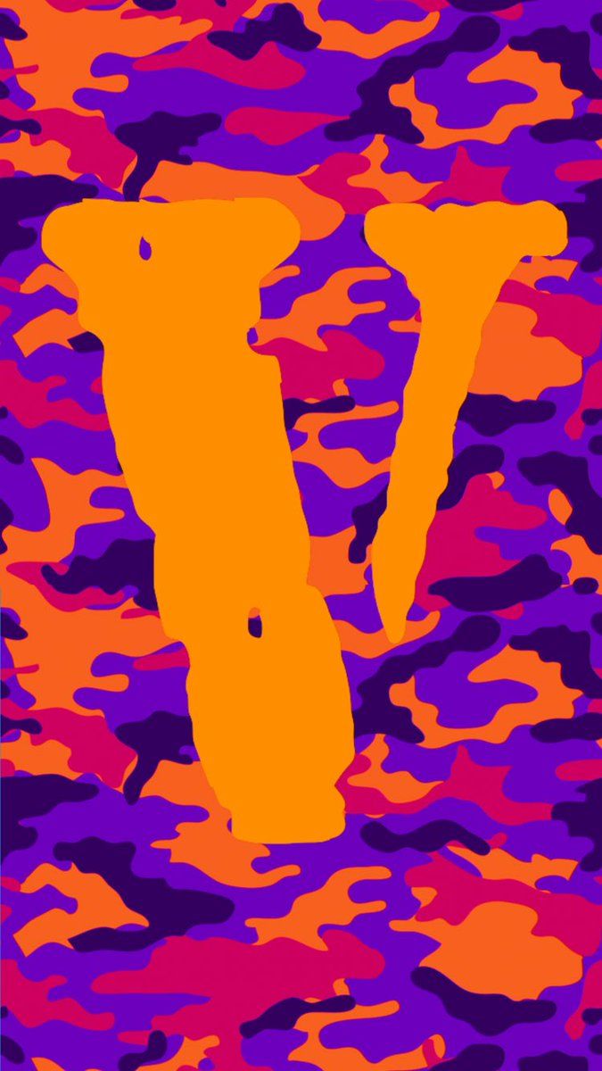 Logo Vlone camouflage arancione viola, 675x1200 Verticale, Telefono