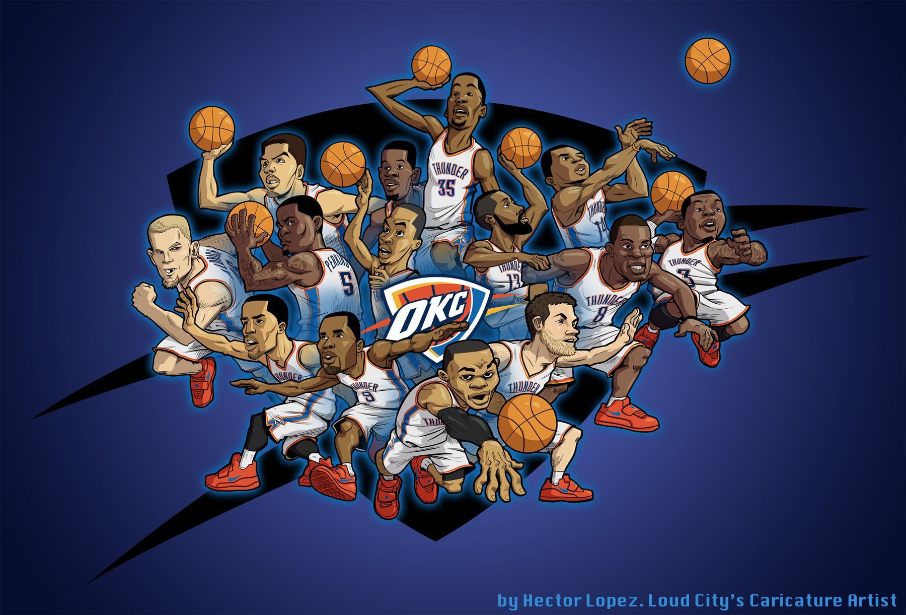 Caricature giocatori OKC Thunder, Oklahoma City, 1800x1221 900p, PC
