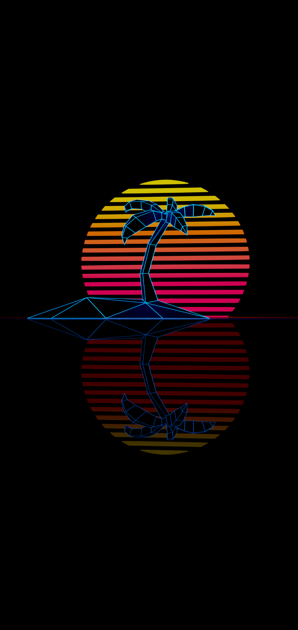 Palma tramonto retrowave nero, 970x2048 Verticale, Telefono
