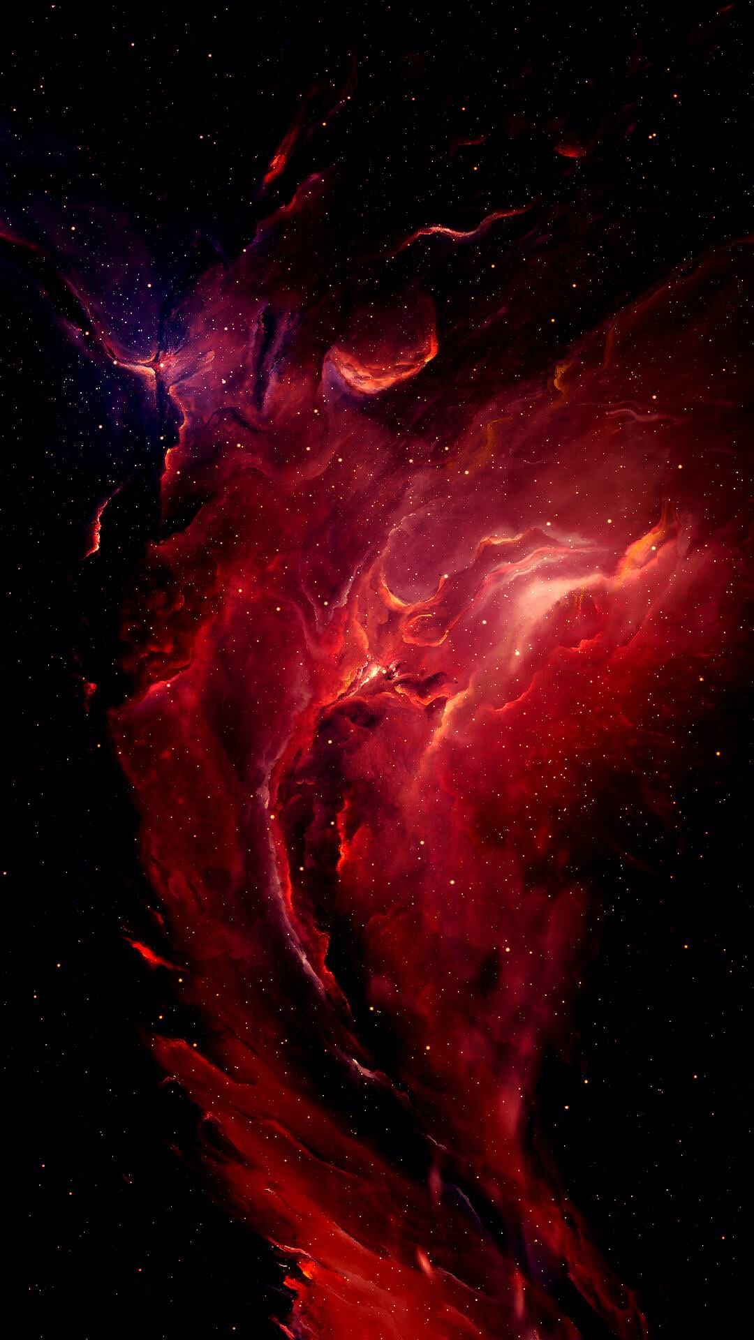Nebulosa rossa spazio nero, 1080x1920 Full HD Verticale, Smartphone