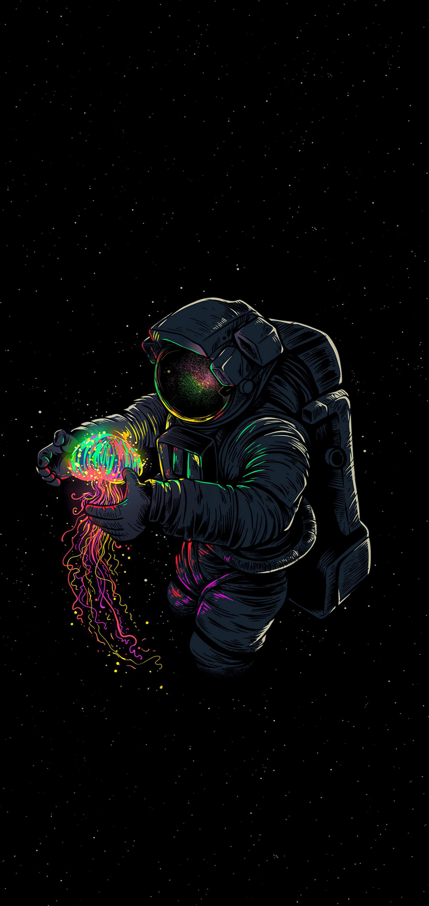 Astronauta con medusa colorata, 1440x3040 Full HD Verticale, iPhone