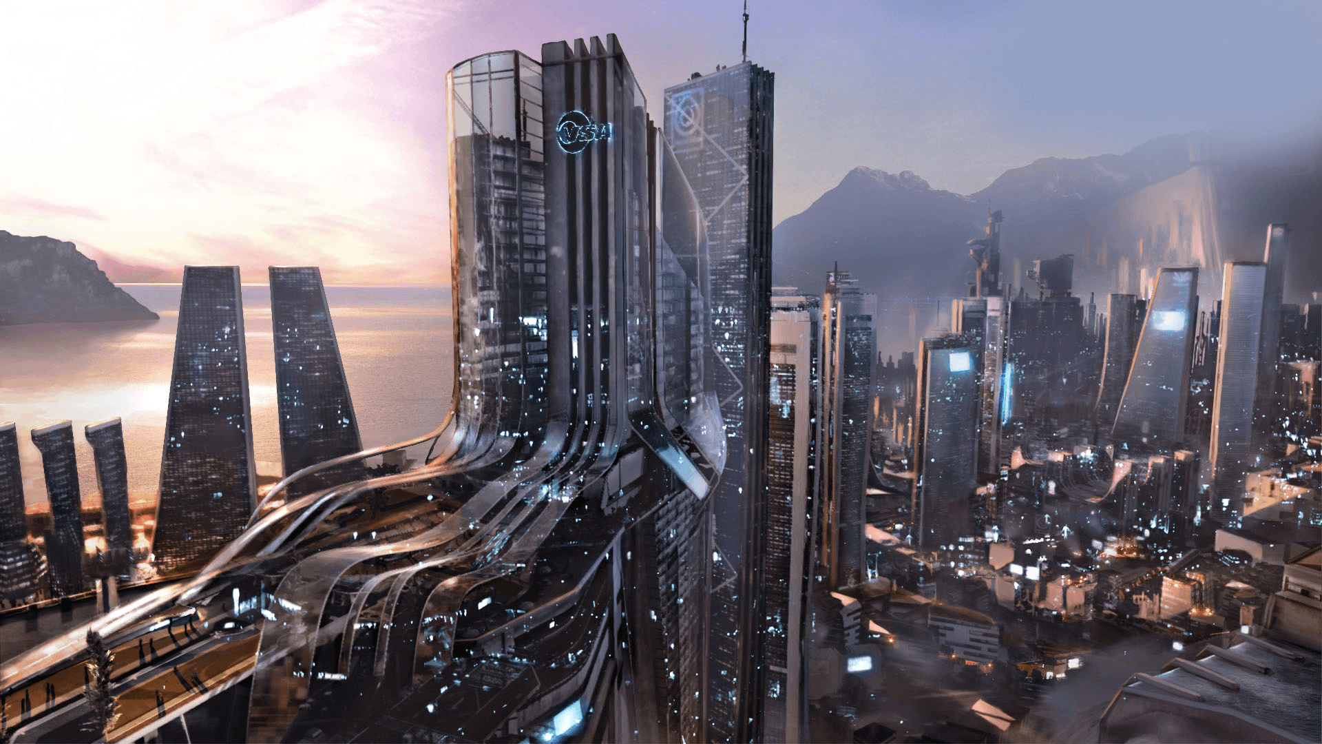 Città futuristica con grattacieli, 1920x1080 Full HD 1080p, Desktop