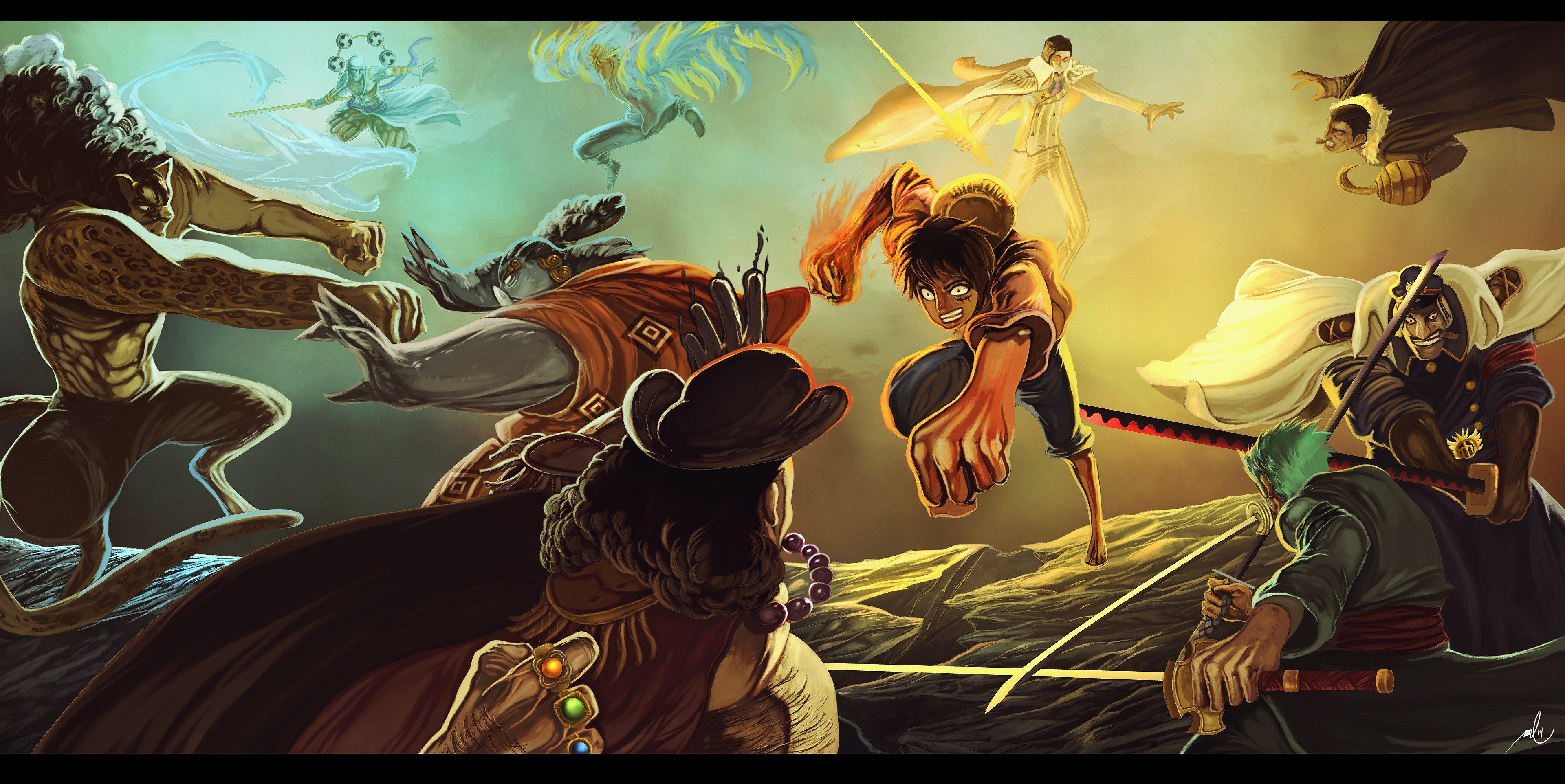 One Piece personaggi battaglia epica, 3841x1925 UHD, PC 4K