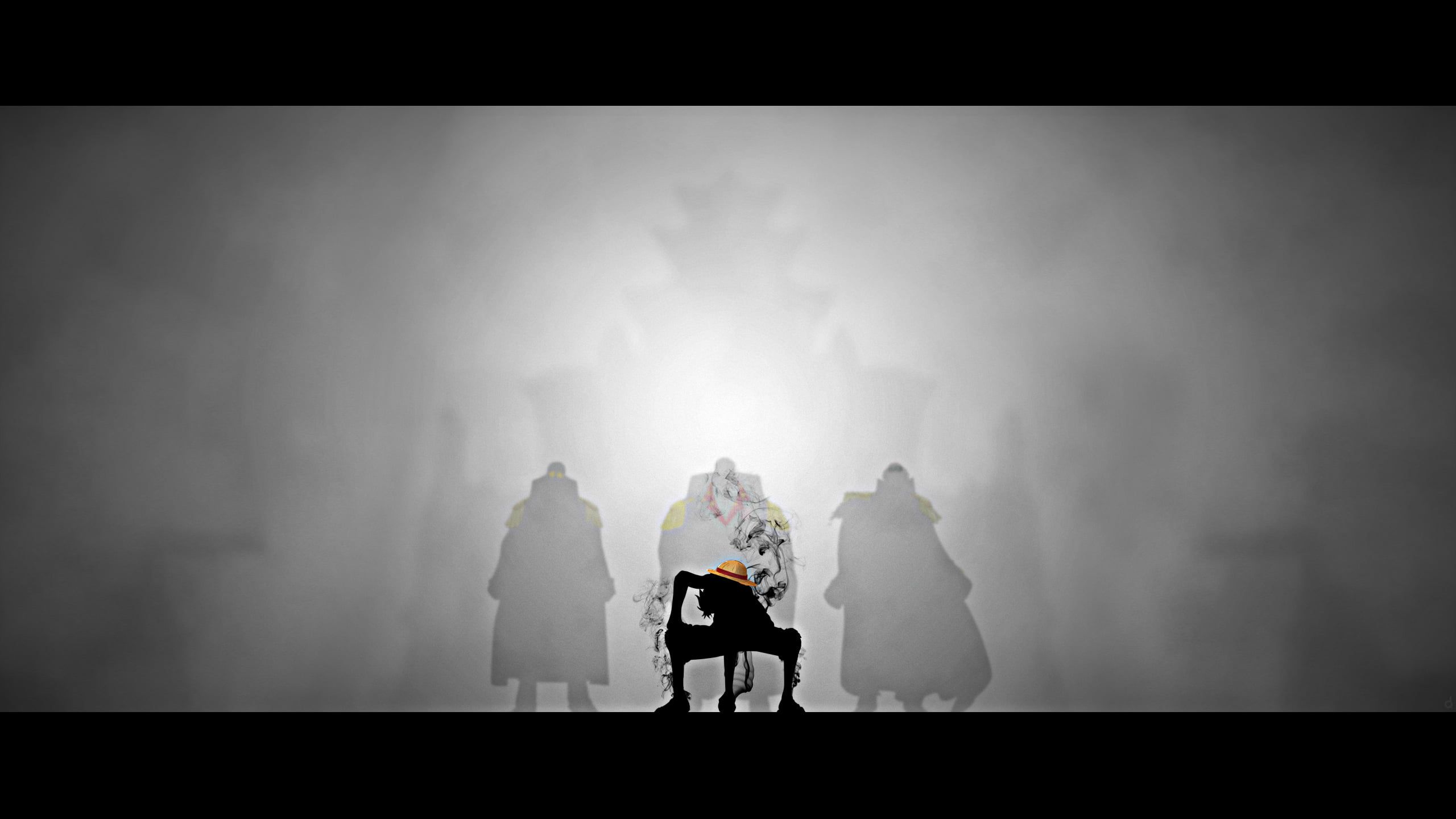 Luffy silhouette One Piece bianco nero, 2560x1440 2K, Desktop