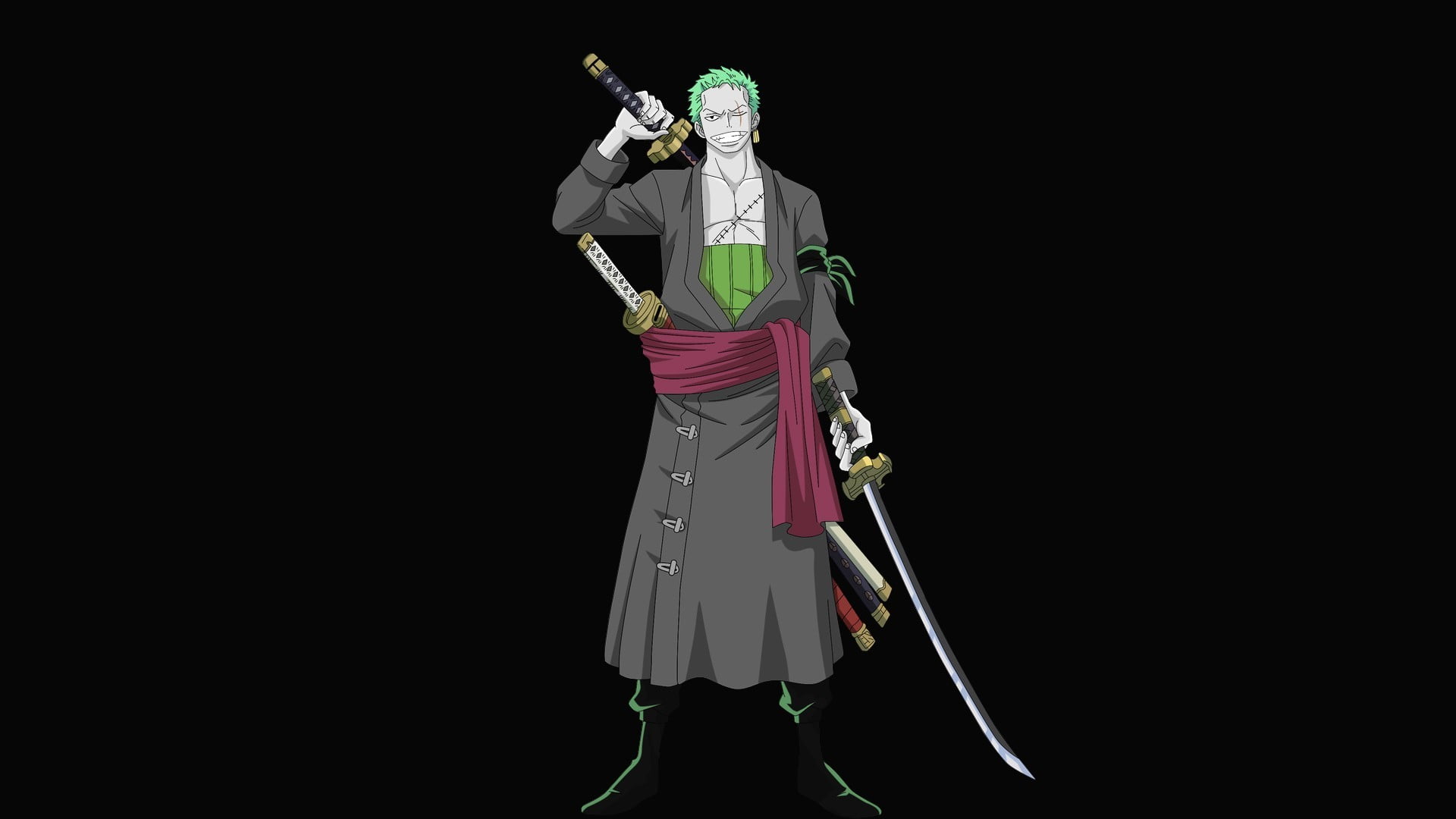 Roronoa Zoro, One Piece, sfondo nero, spadaccino, 1920x1080 Full HD, PC