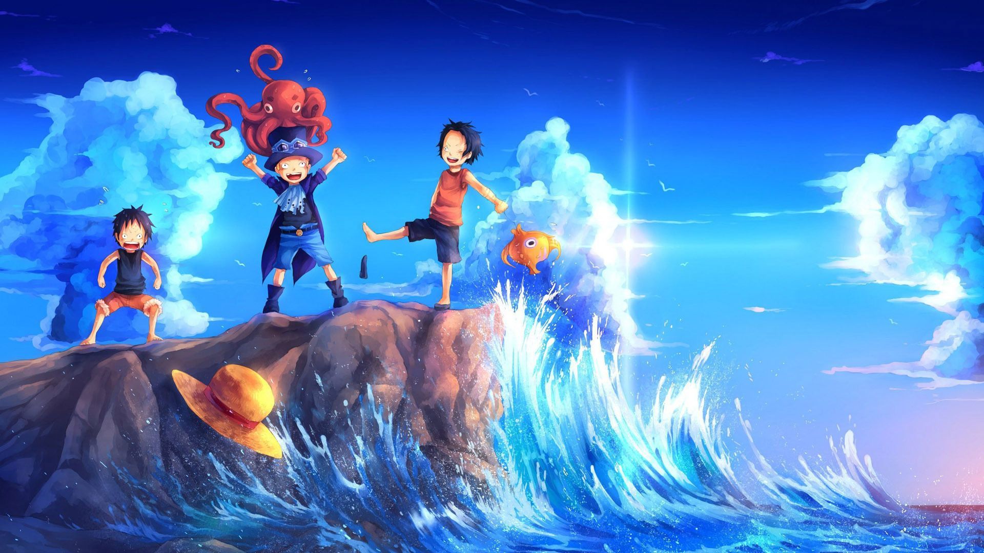One Piece bambini scogliera mare, 1920x1080 Full HD, Desktop