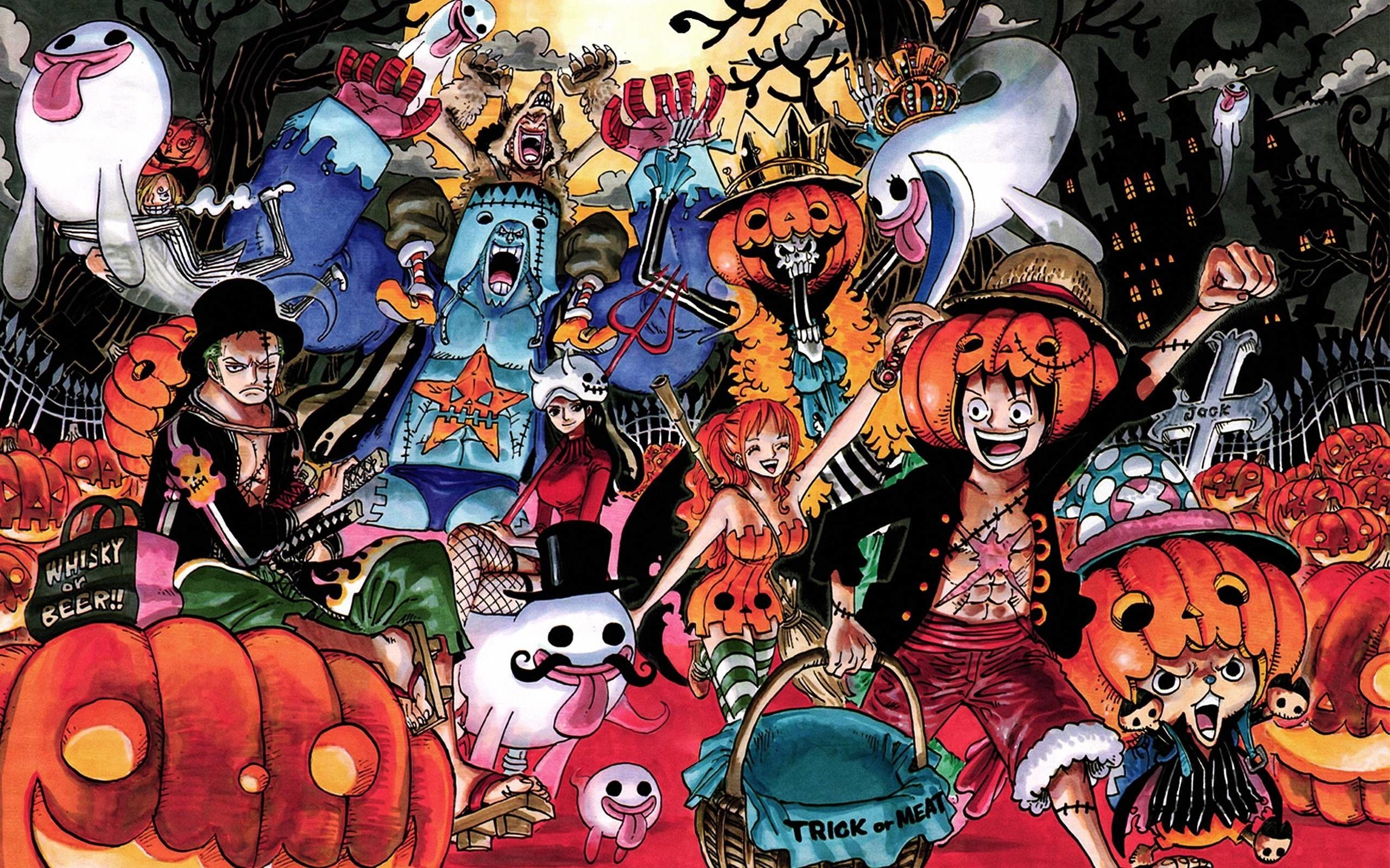 One Piece Halloween personaggi zucche, Eiichiro Oda, 2560x1600 2K+, PC