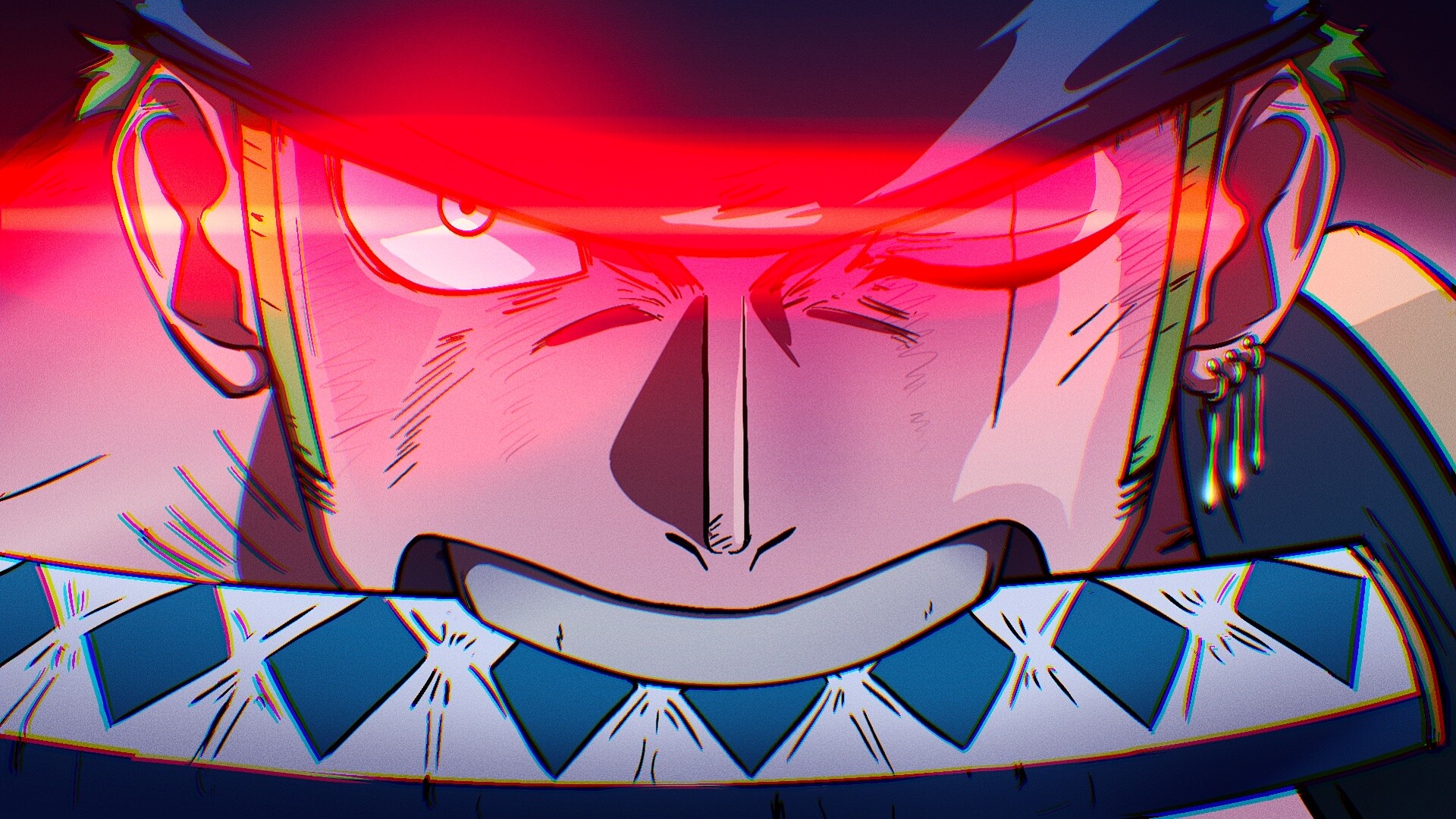 Zoro occhi rossi primo piano, One Piece, 1920x1080 Full HD, PC