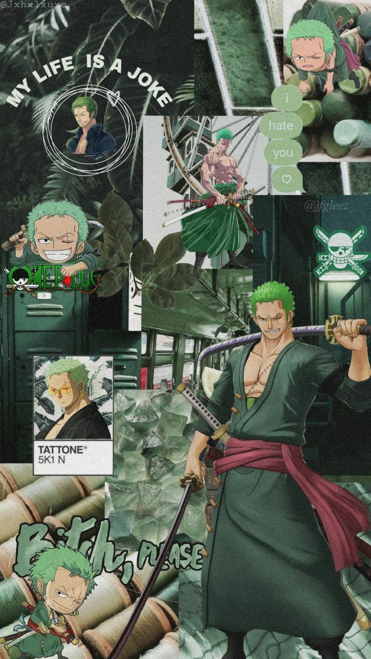 Zoro One Piece collage verde, 736x1307 Full HD Verticale, Smartphone