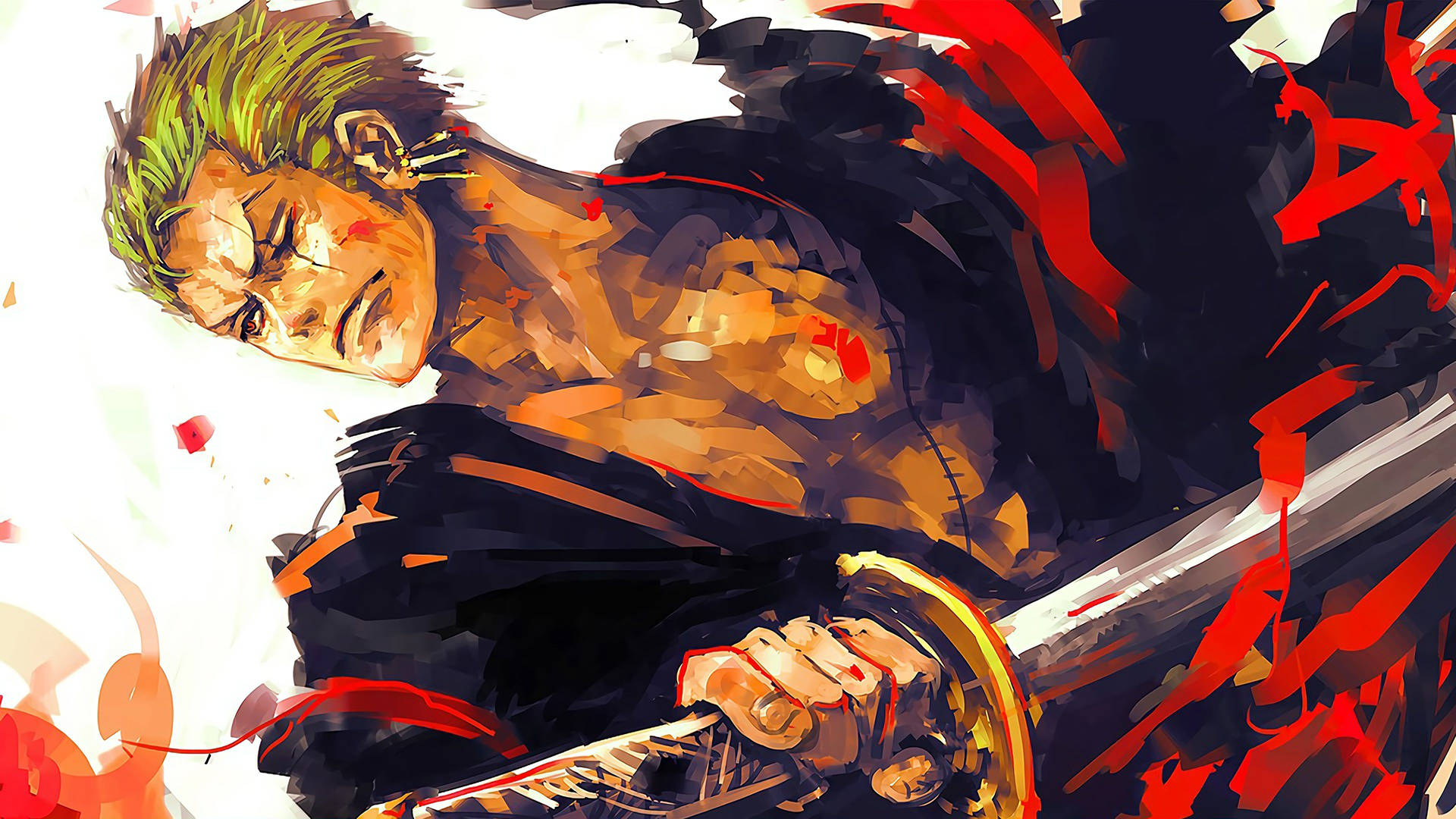 Zoro One Piece aura rossa, Eiichiro Oda, 1920x1080 Full HD, Desktop