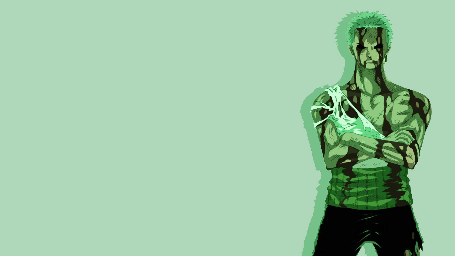 Zoro One Piece minimalista verde, anime pirati, 1920x1080 Full HD 1080p, Desktop