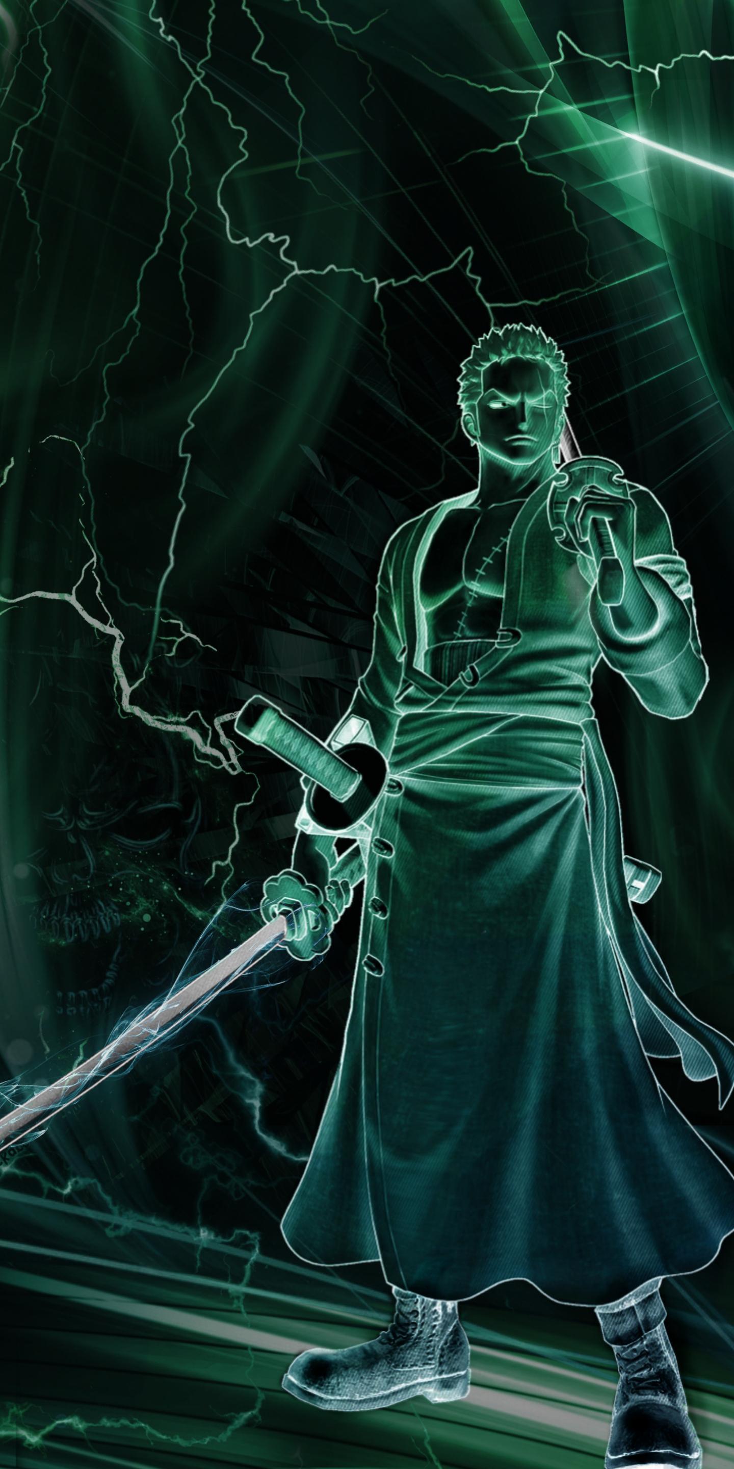 Roronoa Zoro spade fulmini verdi, 1440x2880 Full HD Verticale, Smartphone