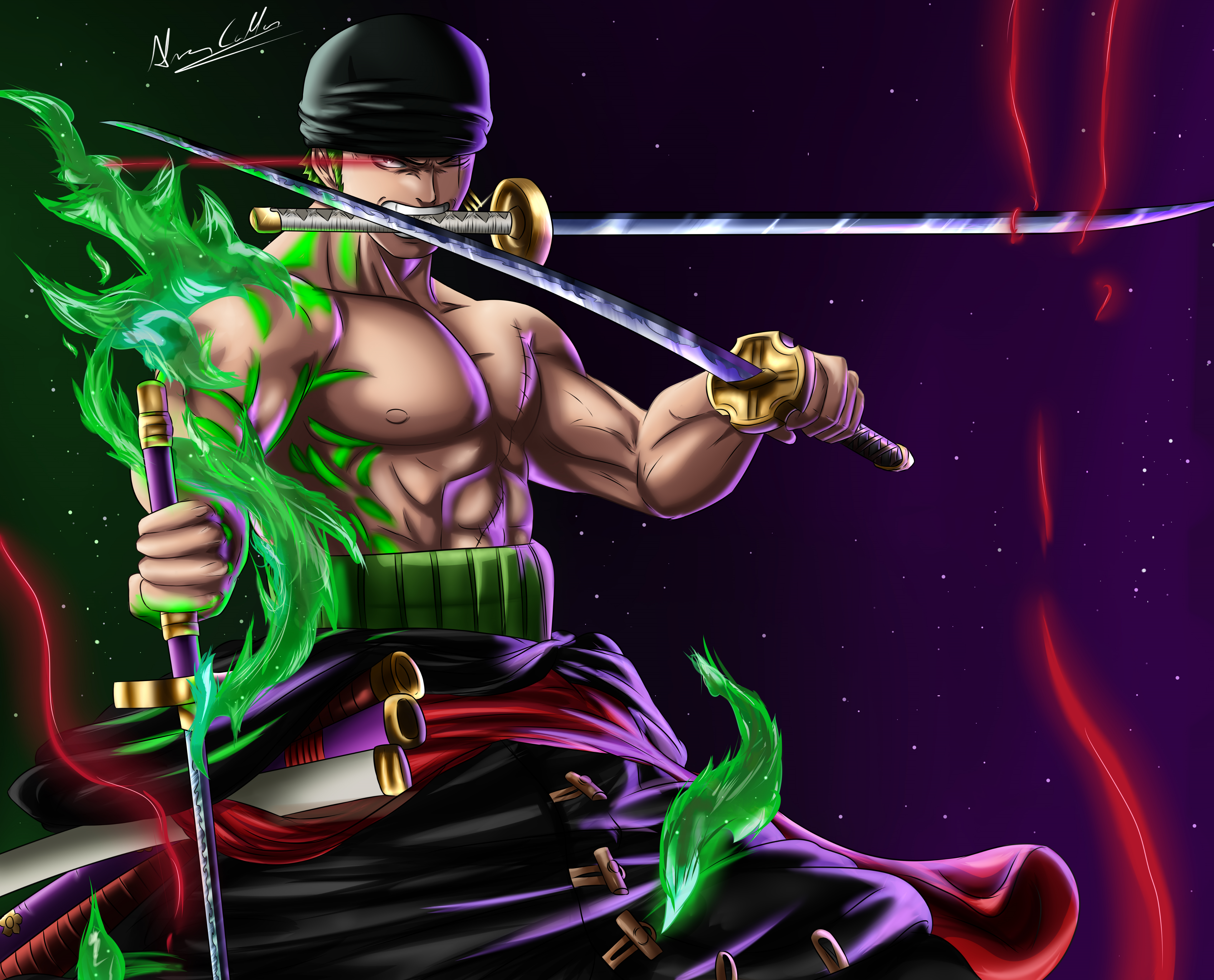 Roronoa Zoro spade fiamma verde, One Piece, 5335x4309 4K, Desktop 4K