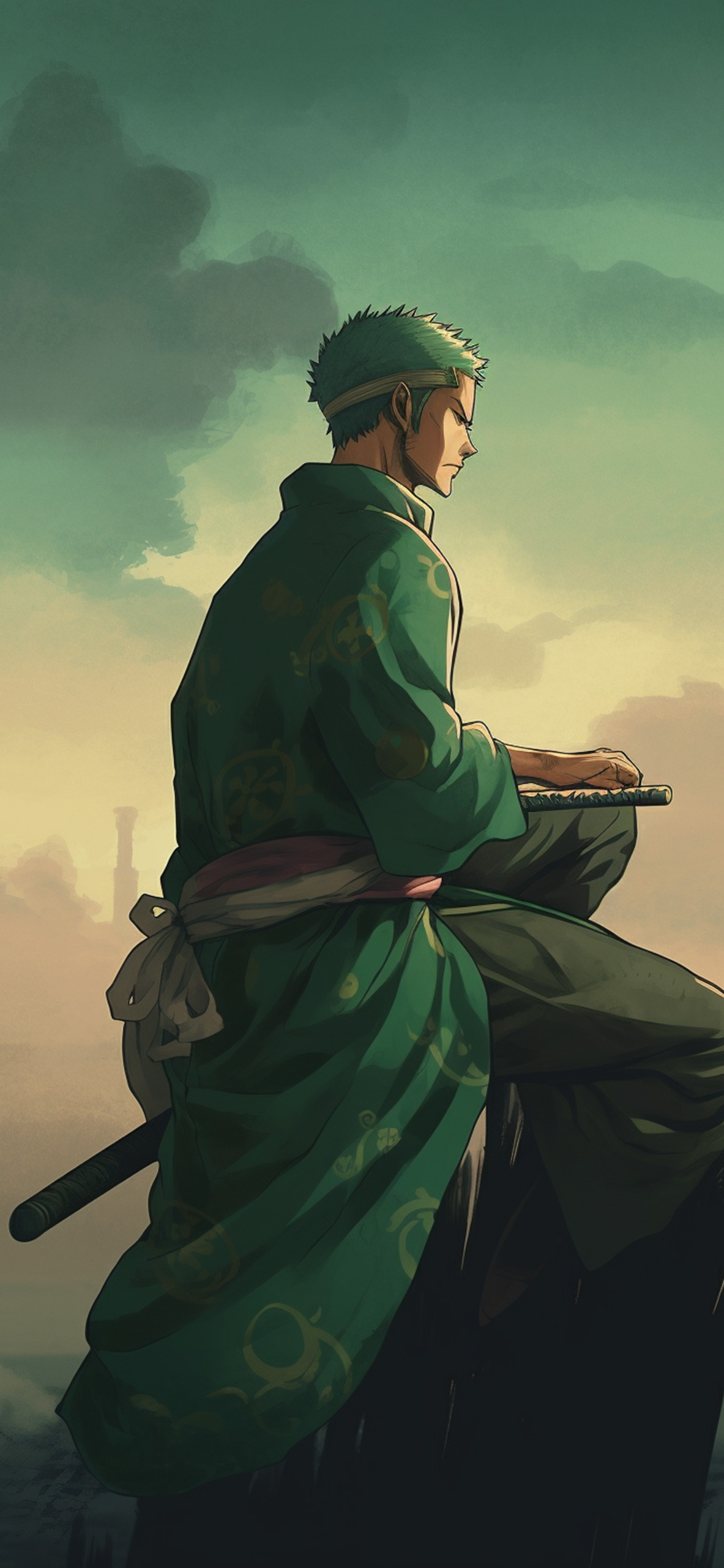 Roronoa Zoro seduto, spade, spadaccino, 1183x2560 Full HD Verticale, Smartphone