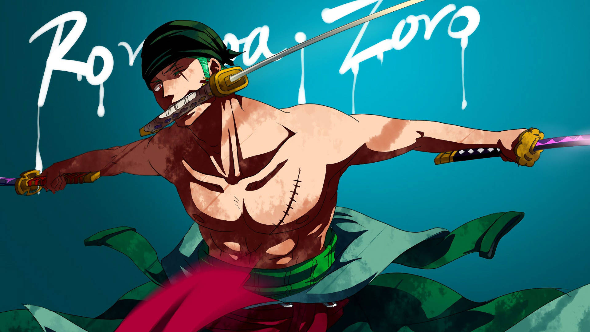 Zoro One Piece spade sfondo blu, 1920x1080 Full HD, Desktop