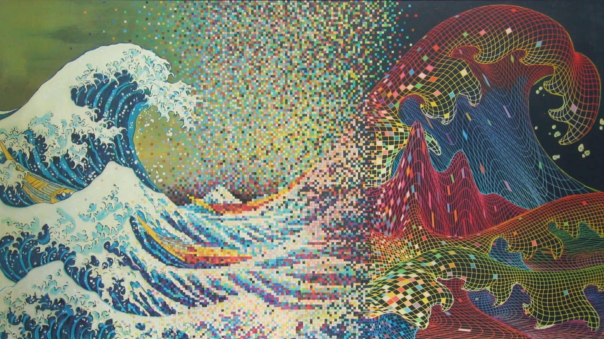 La Grande Onda astratta pixel, 1920x1080 Full HD 1080p, Desktop
