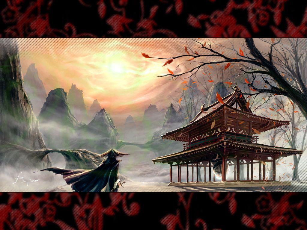 Paesaggio giapponese con pagoda, 1024x768 HD, Desktop