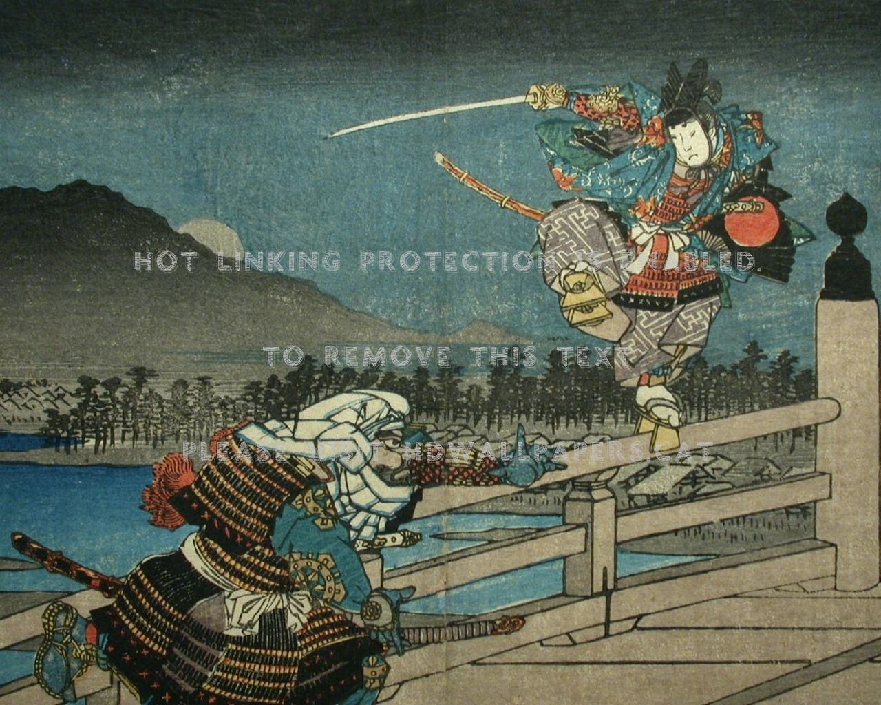 Samurai acrobatico ukiyo-e ponte, 1280x1024 HD, Notebook Gaming