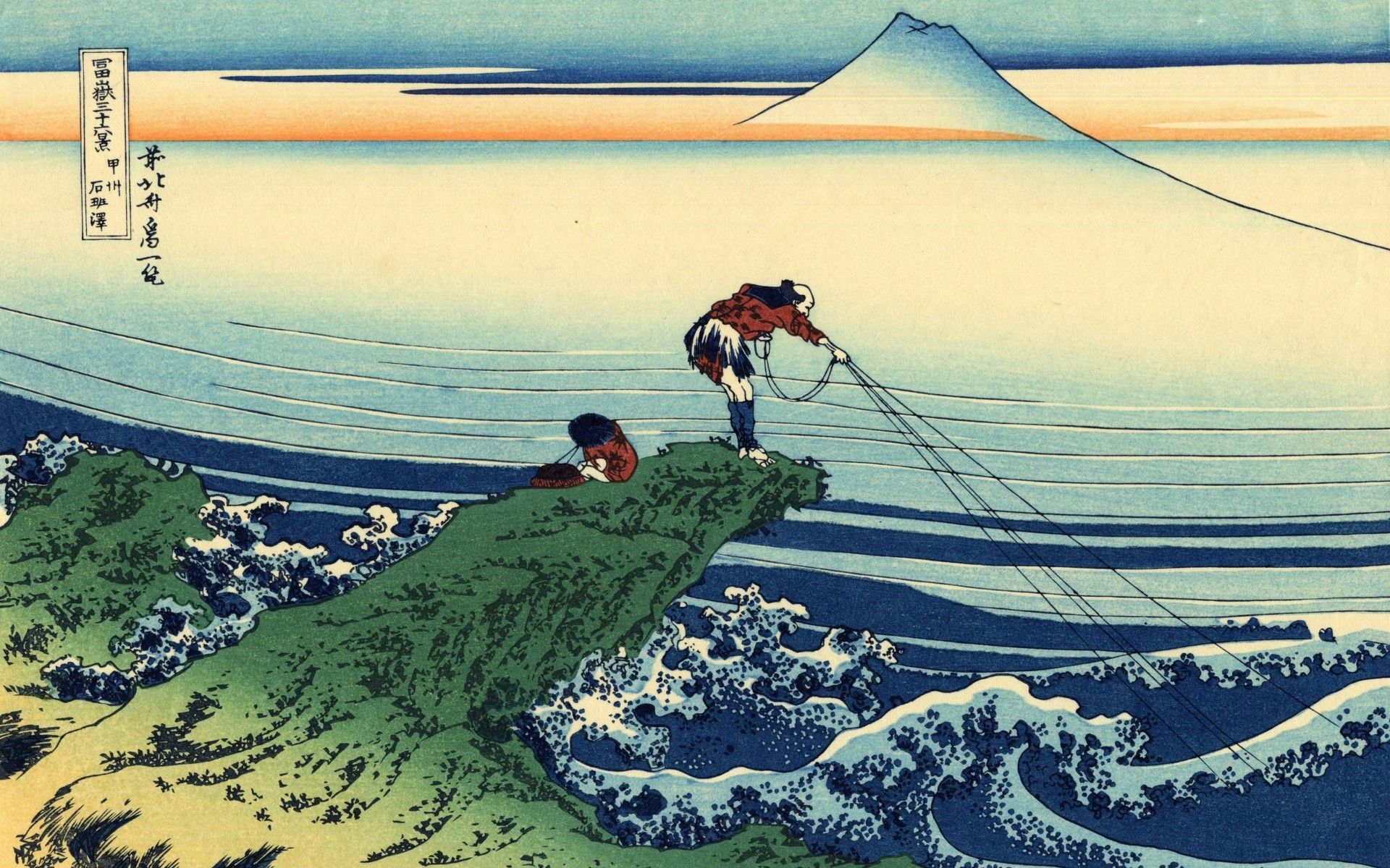 Pescatori giapponesi con Monte Fuji, 1920x1200 Full HD+, PC Desktop