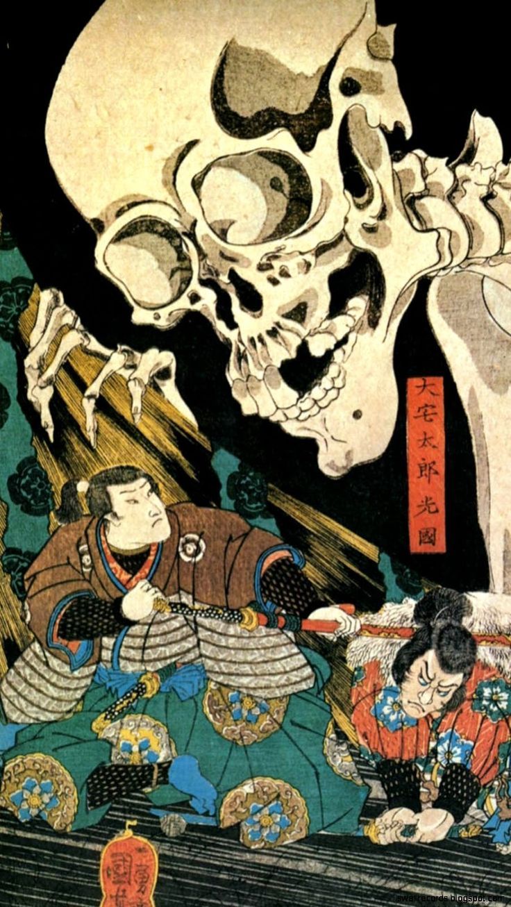 Scheletro gigante samurai ukiyo-e, 736x1306 Verticale, Mobile
