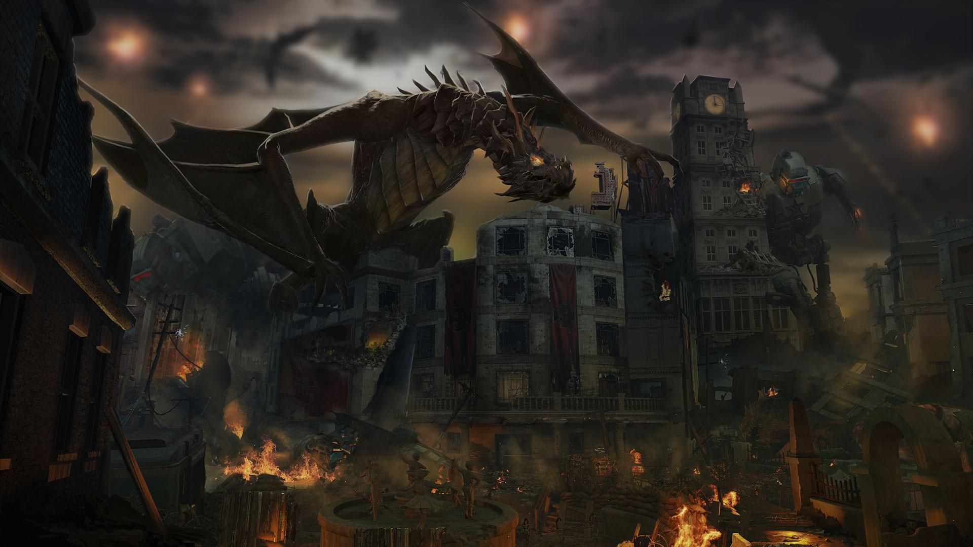 Drago scheletro città distrutta, 1920x1080 1080p, Laptop