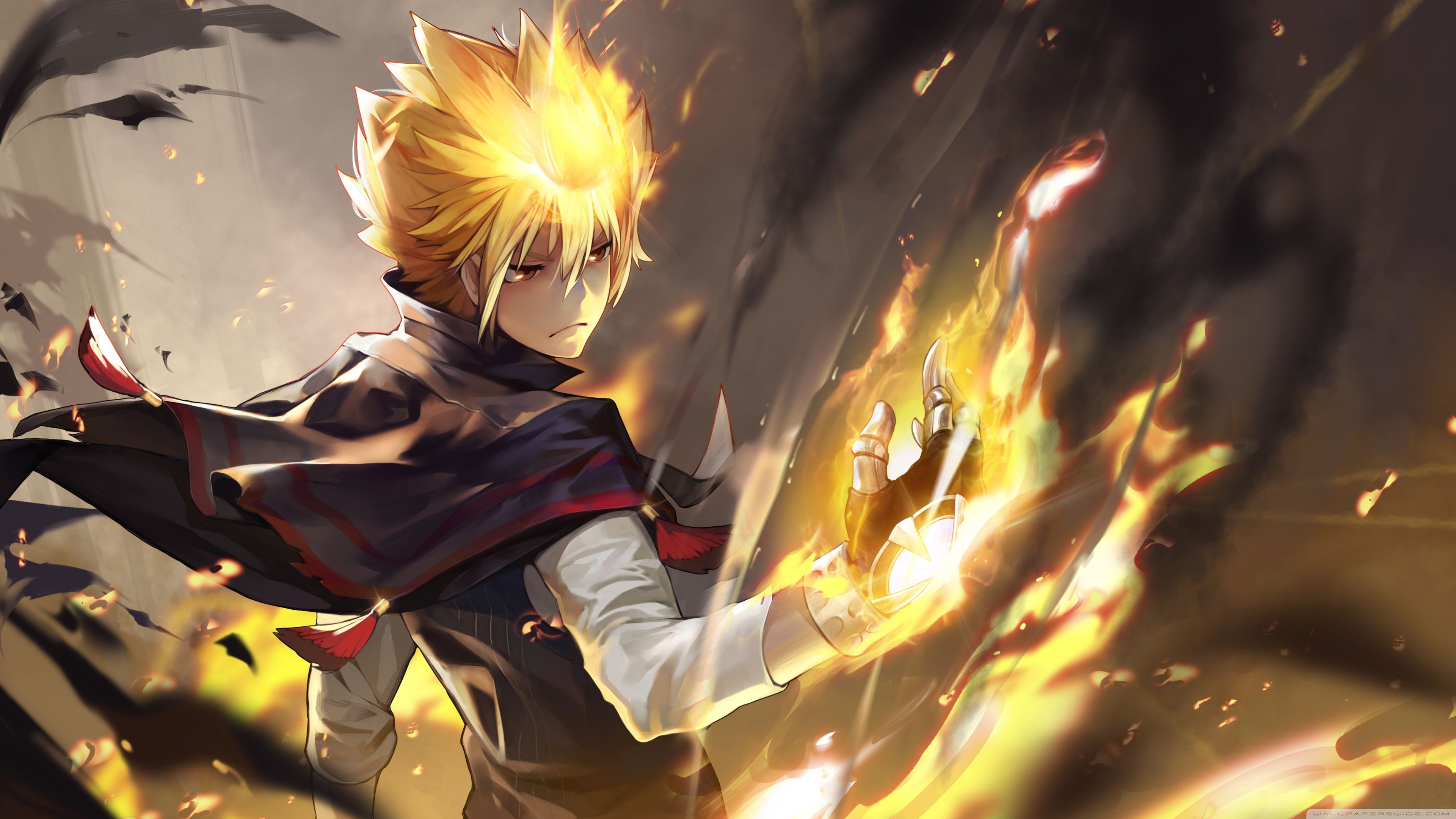 Personaggio anime capelli biondi fiamme, 3840x2160 UHD, PC 4K