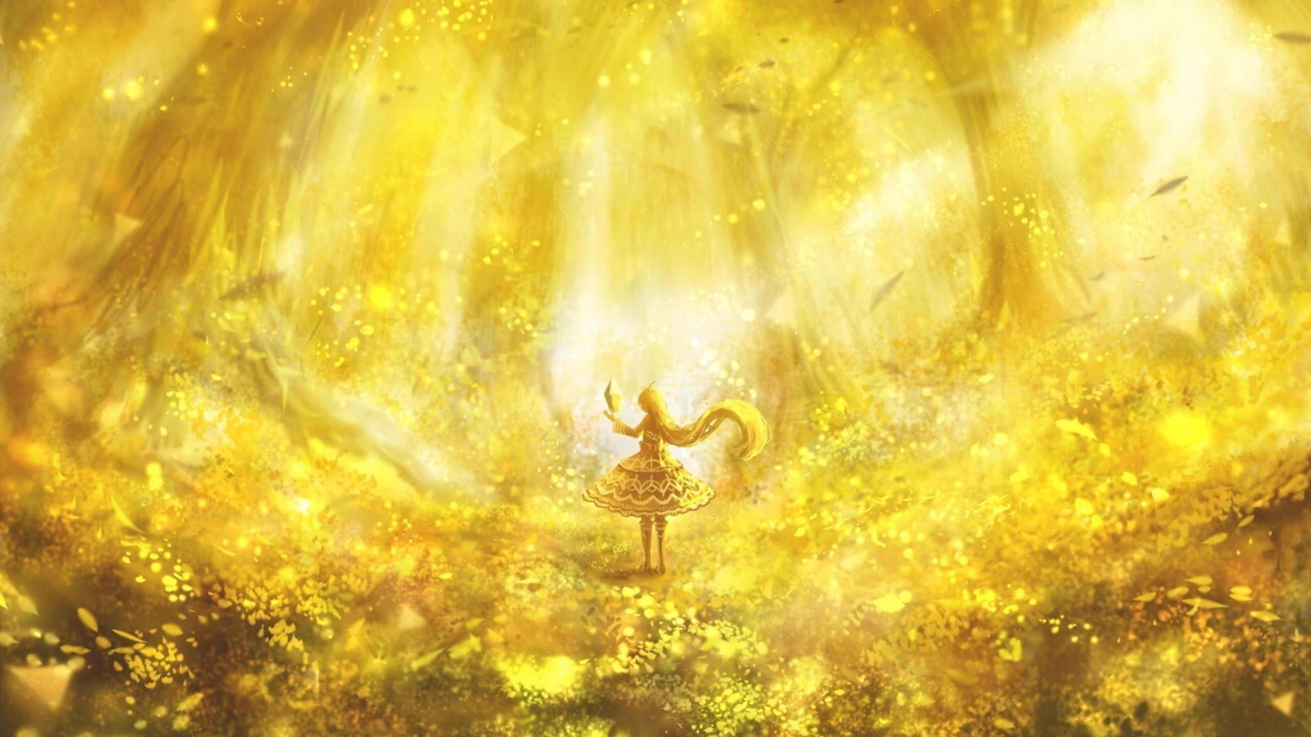 Ragazza anime in foresta dorata, 2560x1440 1440p, Desktop