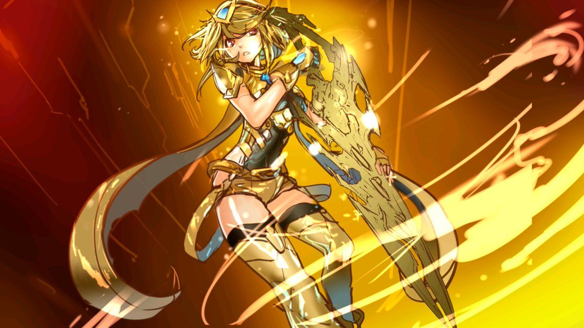 Ragazza anime con vortice dorato, 1332x850 HD, Desktop
