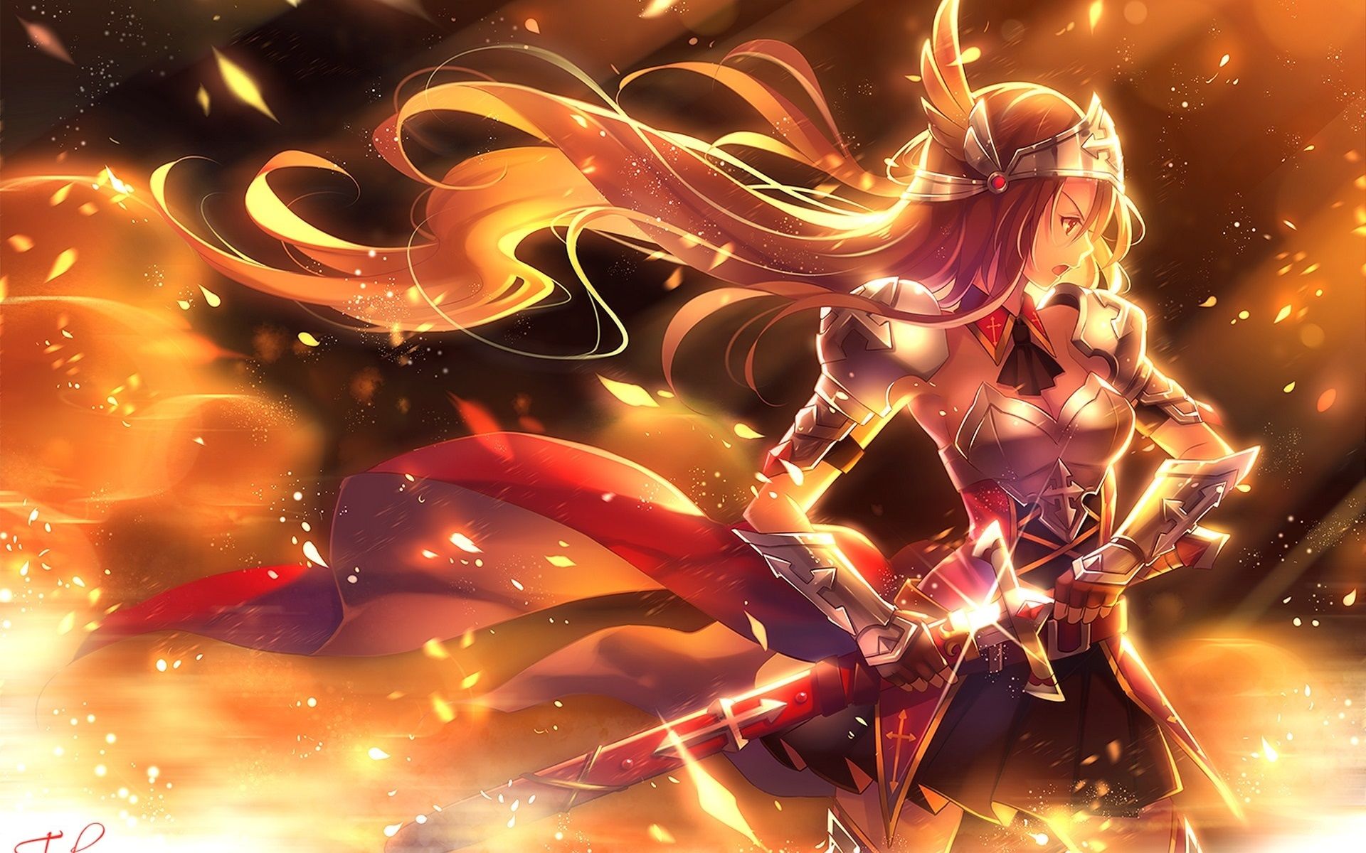 Guerriera anime dorata con spada, 1920x1200 WUXGA, PC