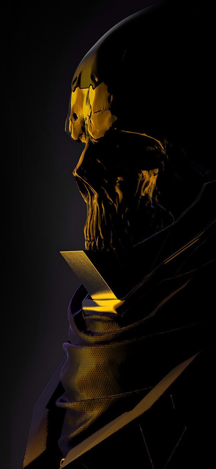 Teschio dorato figura oscura, 828x1792 Verticale, iPhone Pro Max
