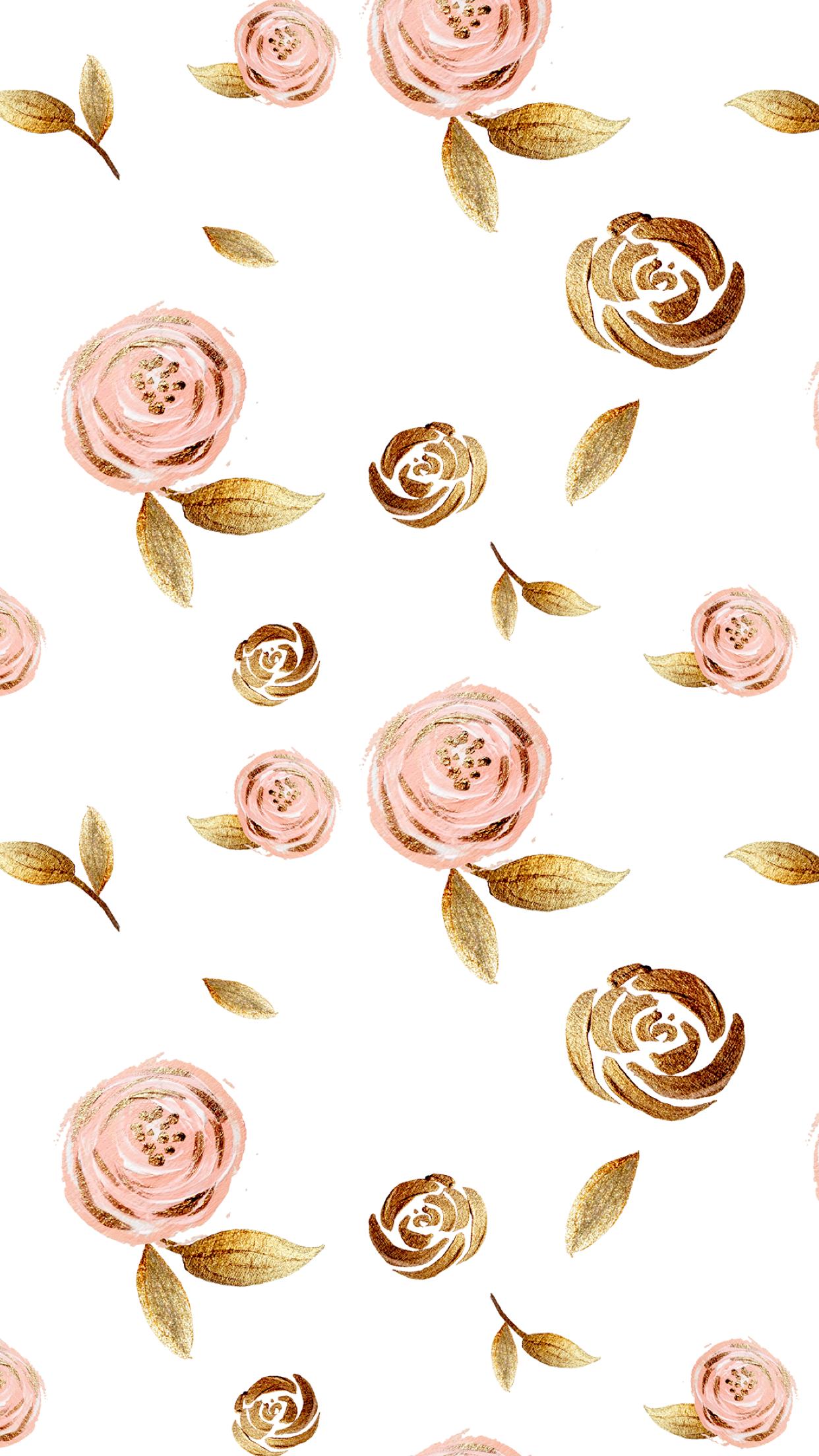 Rose rosa e dorate, motivo floreale, 1242x2208 Full HD Verticale, Smartphone