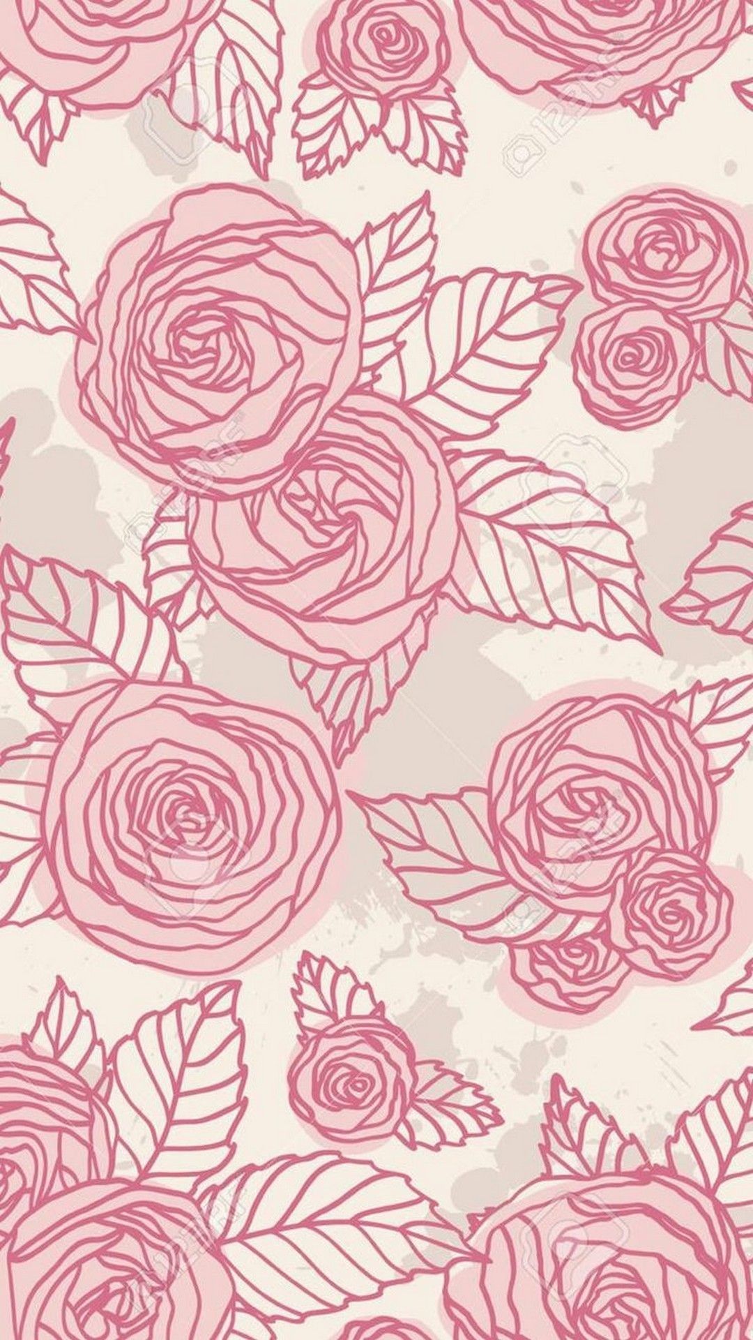 Rose disegnate rosa e crema, 1080x1920 Full HD Verticale, Smartphone