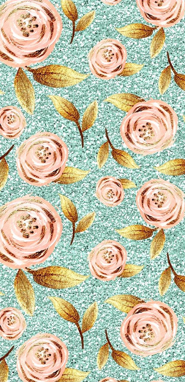 Rose rosa foglie oro glitter, 623x1280 Verticale, Xiaomi