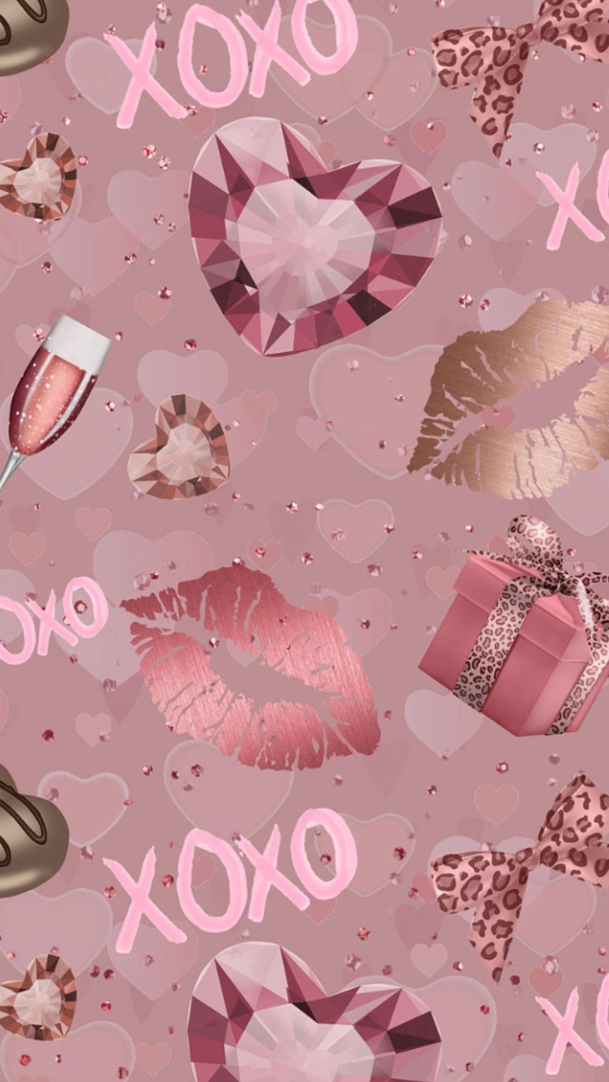 Motivo baci e cuori rosa, 1200x2133 Verticale, Android