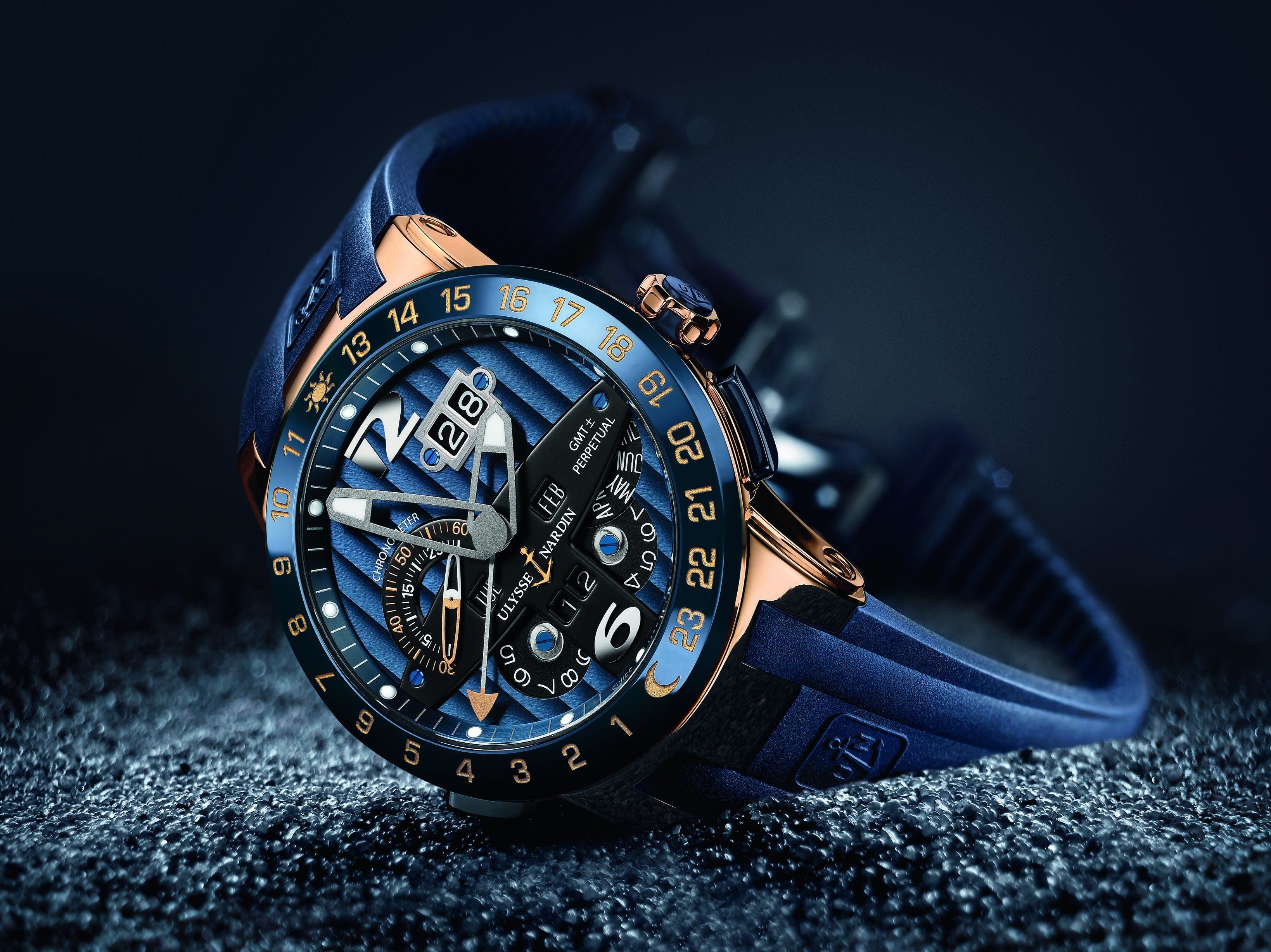 Orologio di lusso blu oro, 3277x2456 2K, Laptop