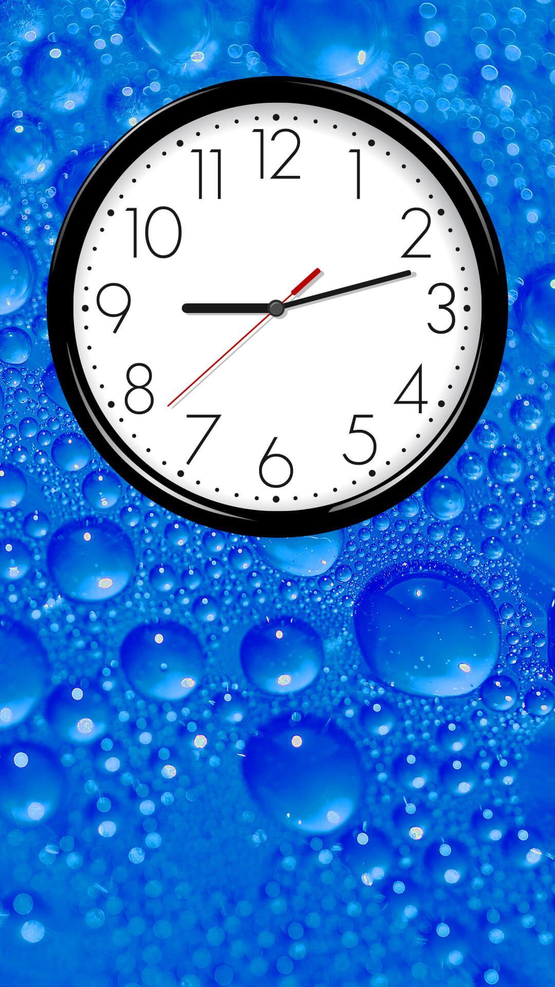 Orologio analogico su goccioline blu, 1080x1920 Verticale, Telefono