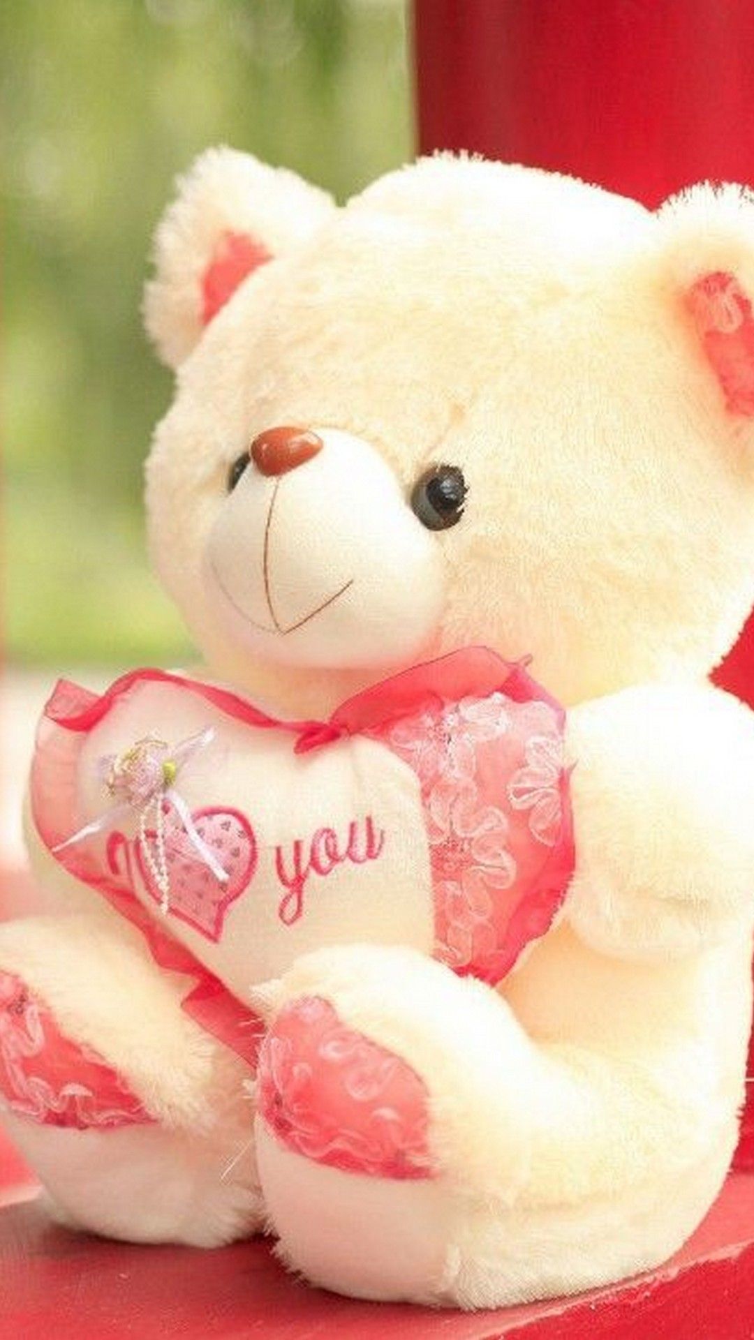 Orsetto peluche bianco con cuore, 1080x1920 Verticale, Samsung Galaxy