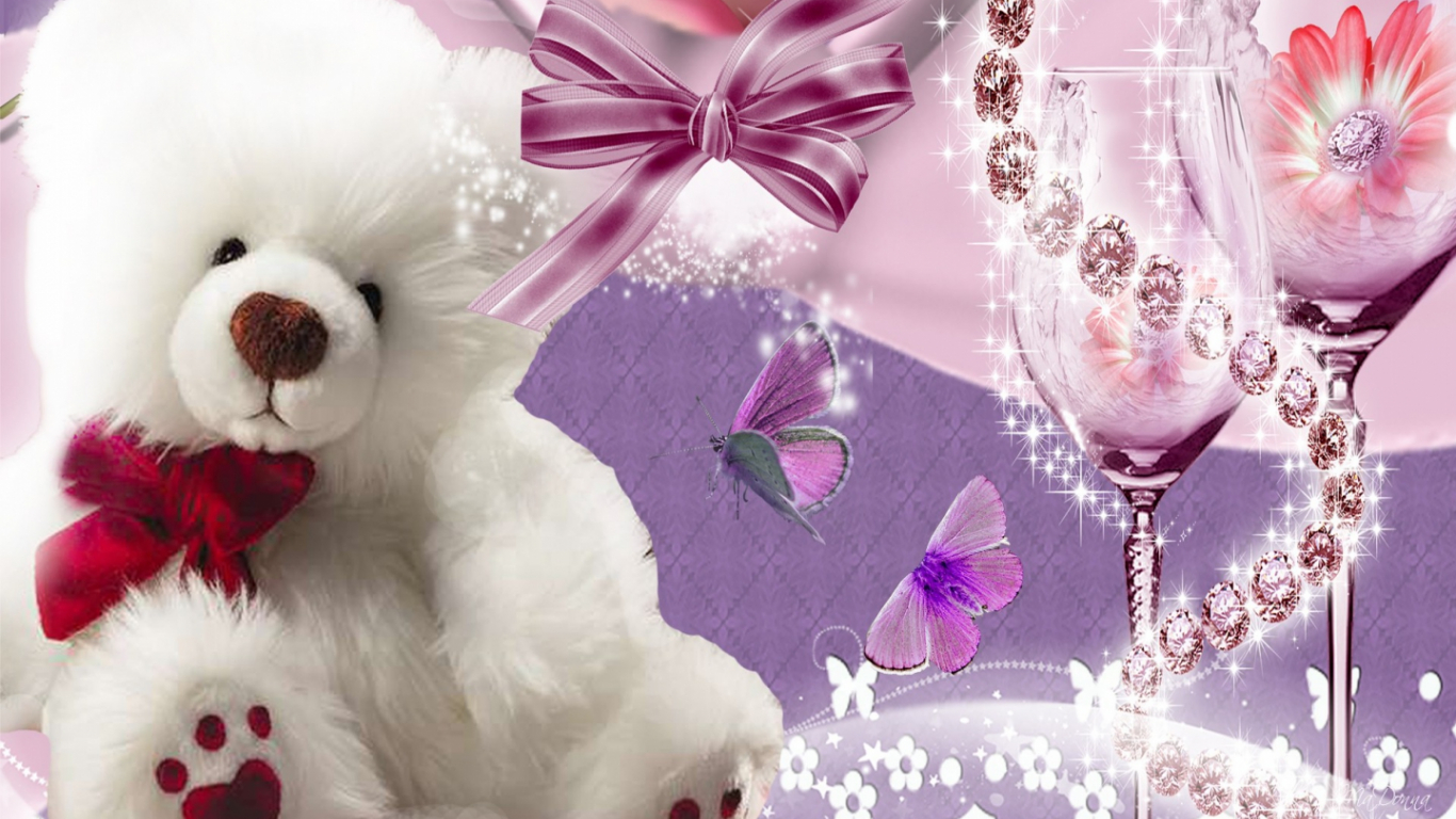 Orsetto peluche bianco con fiocco, 1366x768 720p, iMac