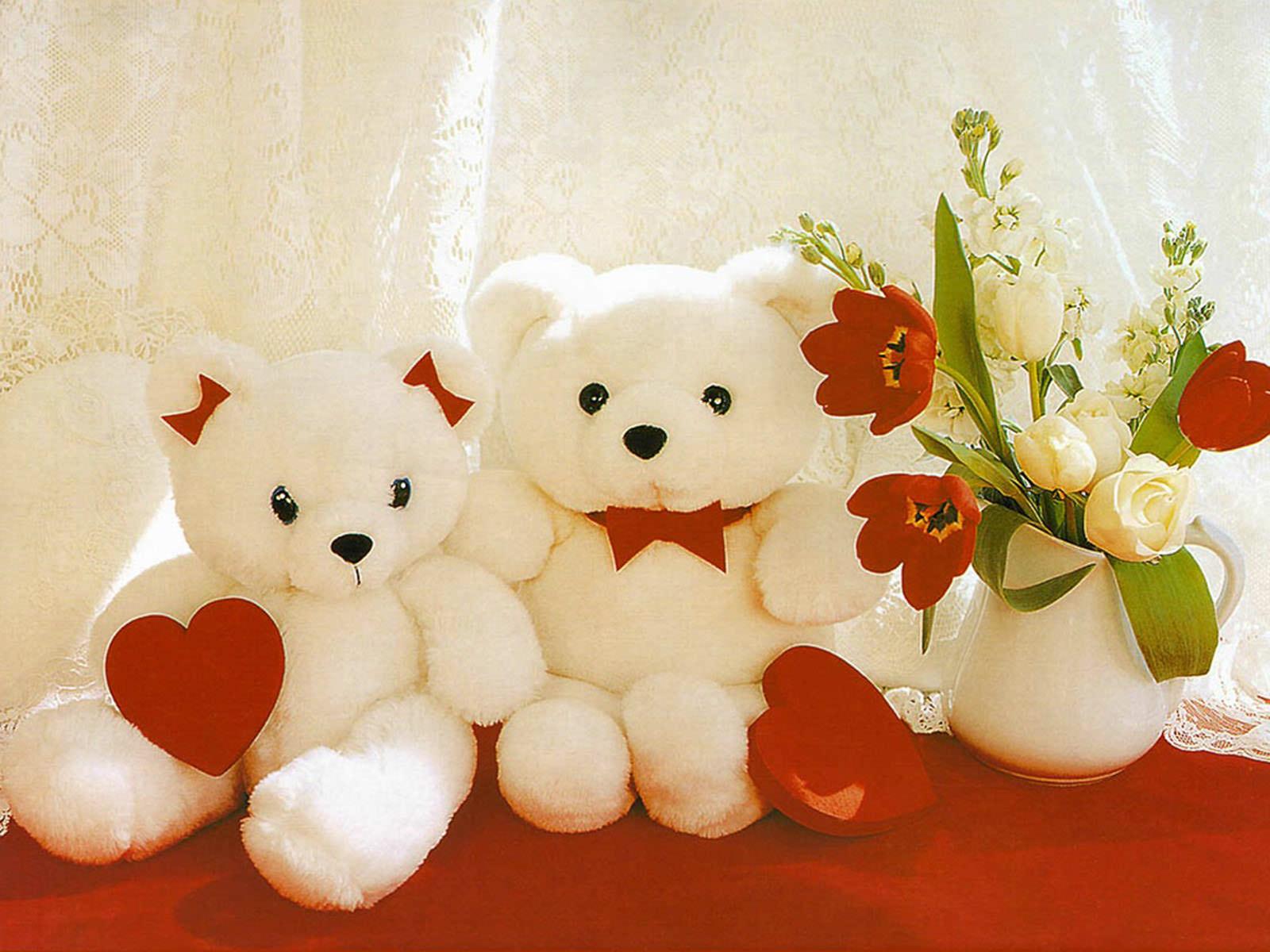 Orsetti di peluche bianchi con cuori, 1600x1200 900p, Desktop