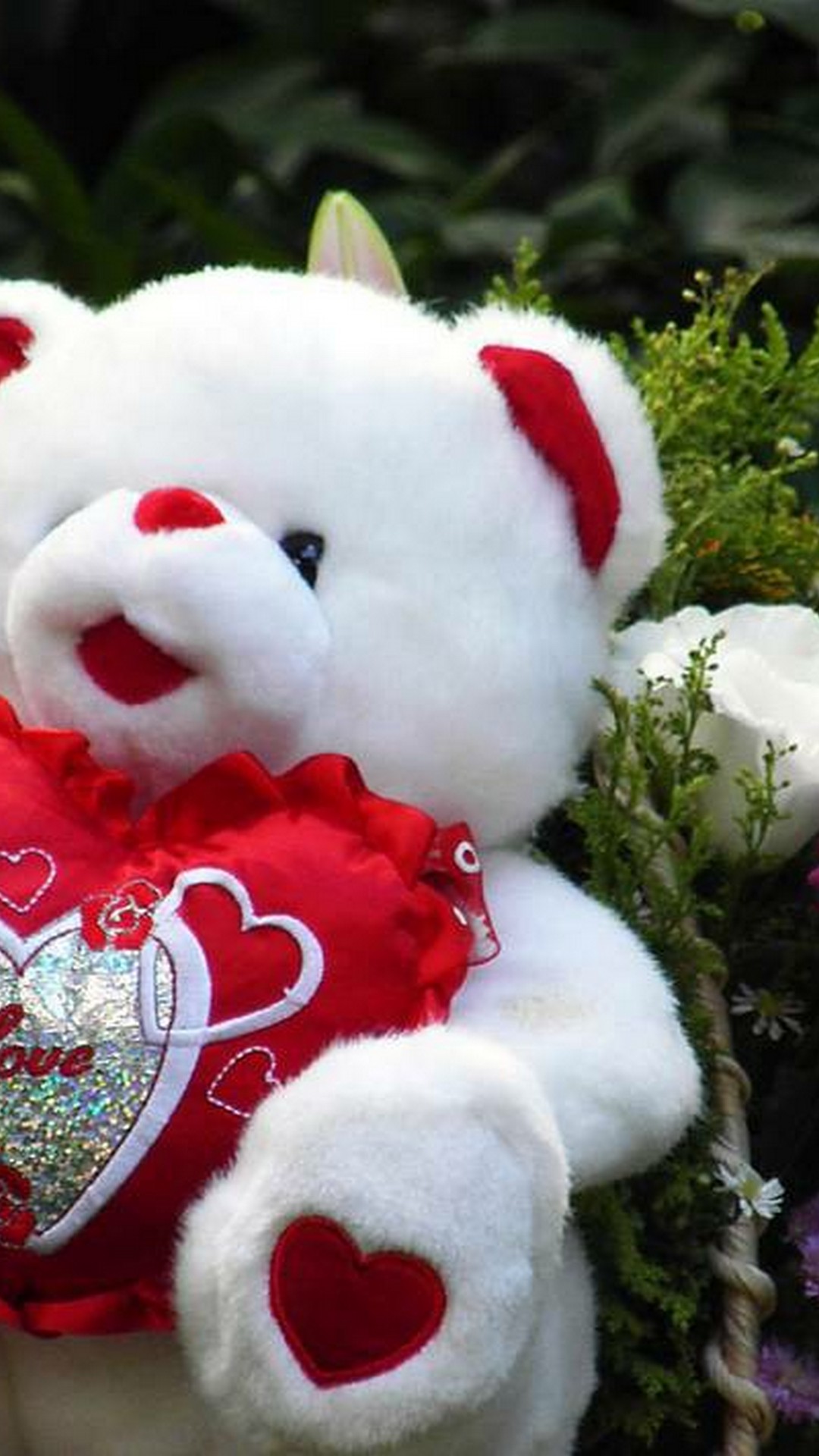 Orsetto peluche bianco con cuore, 1080x1920 Full HD Verticale, Smartphone