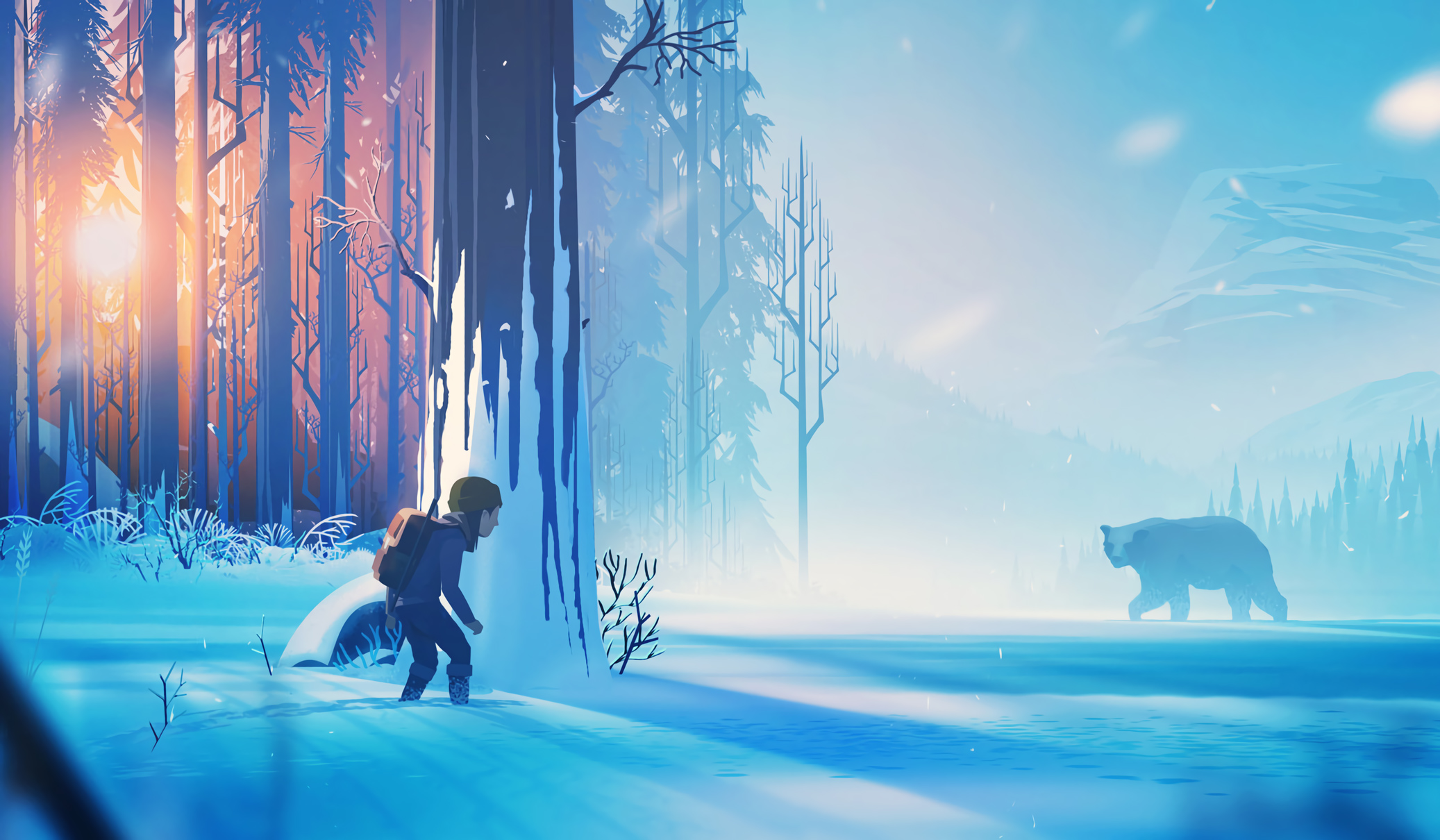 Bambina e orso nella neve, 2074x1210 Hi-Res, PC Desktop
