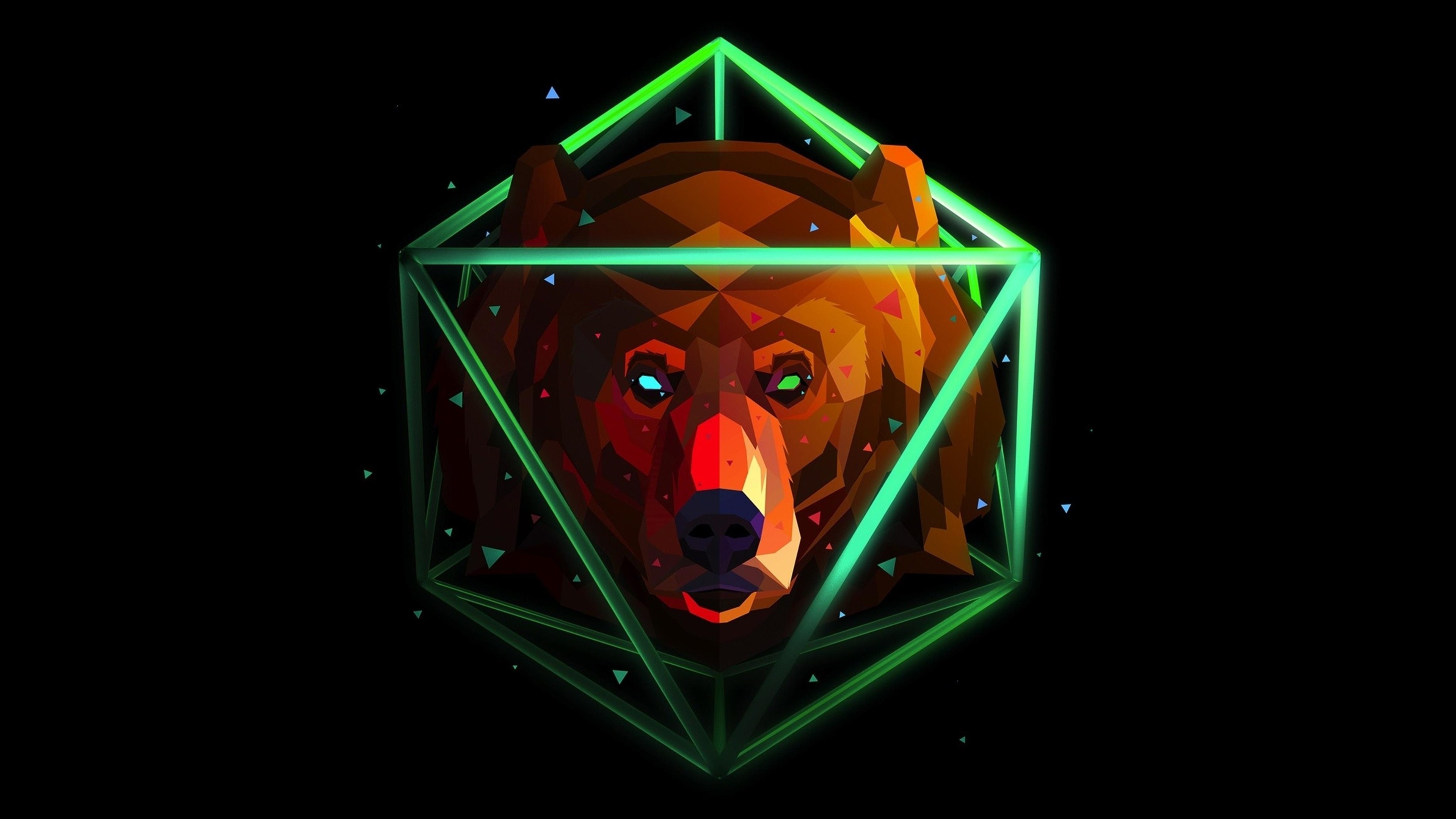 Orso geometrico sfondo nero, 3840x2160 4K, Desktop 4K