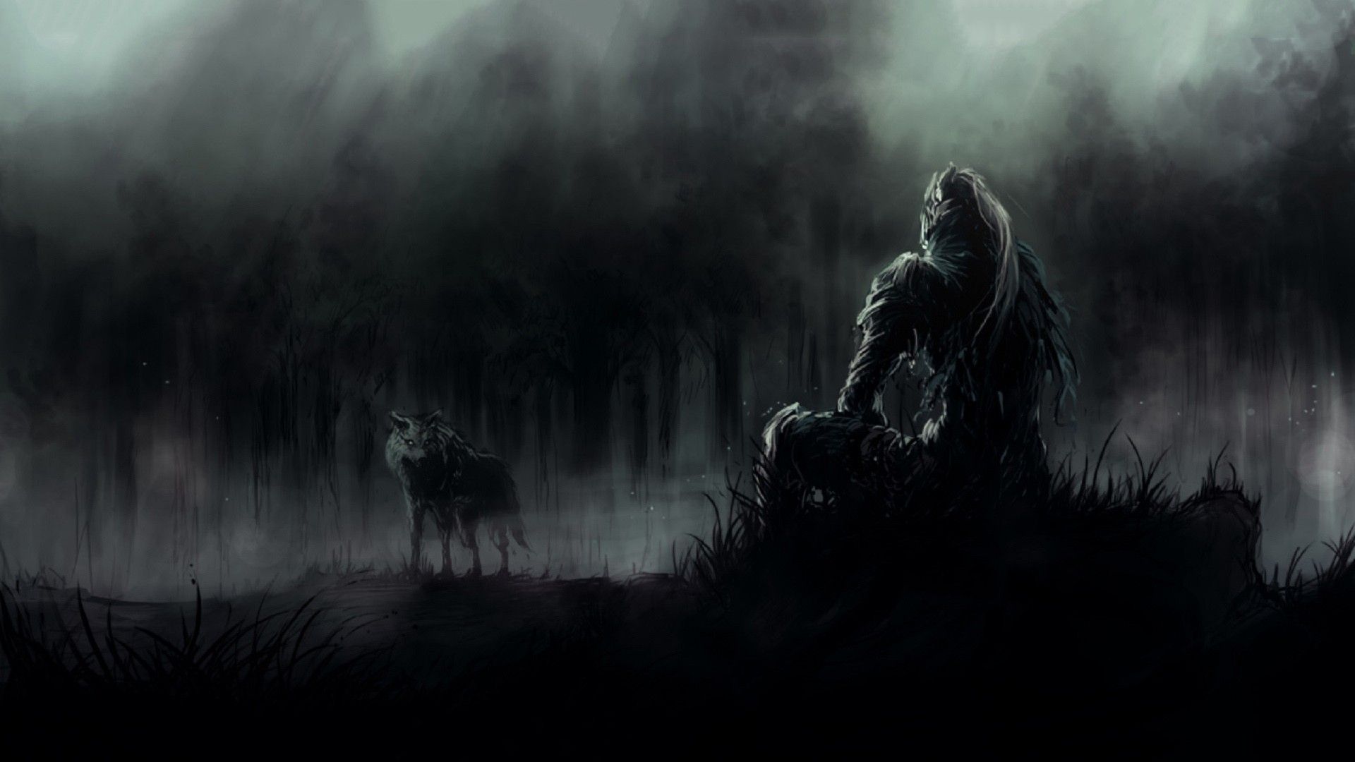 figura seduta con cervo nella nebbia, 1920x1080 1080p, PC Desktop