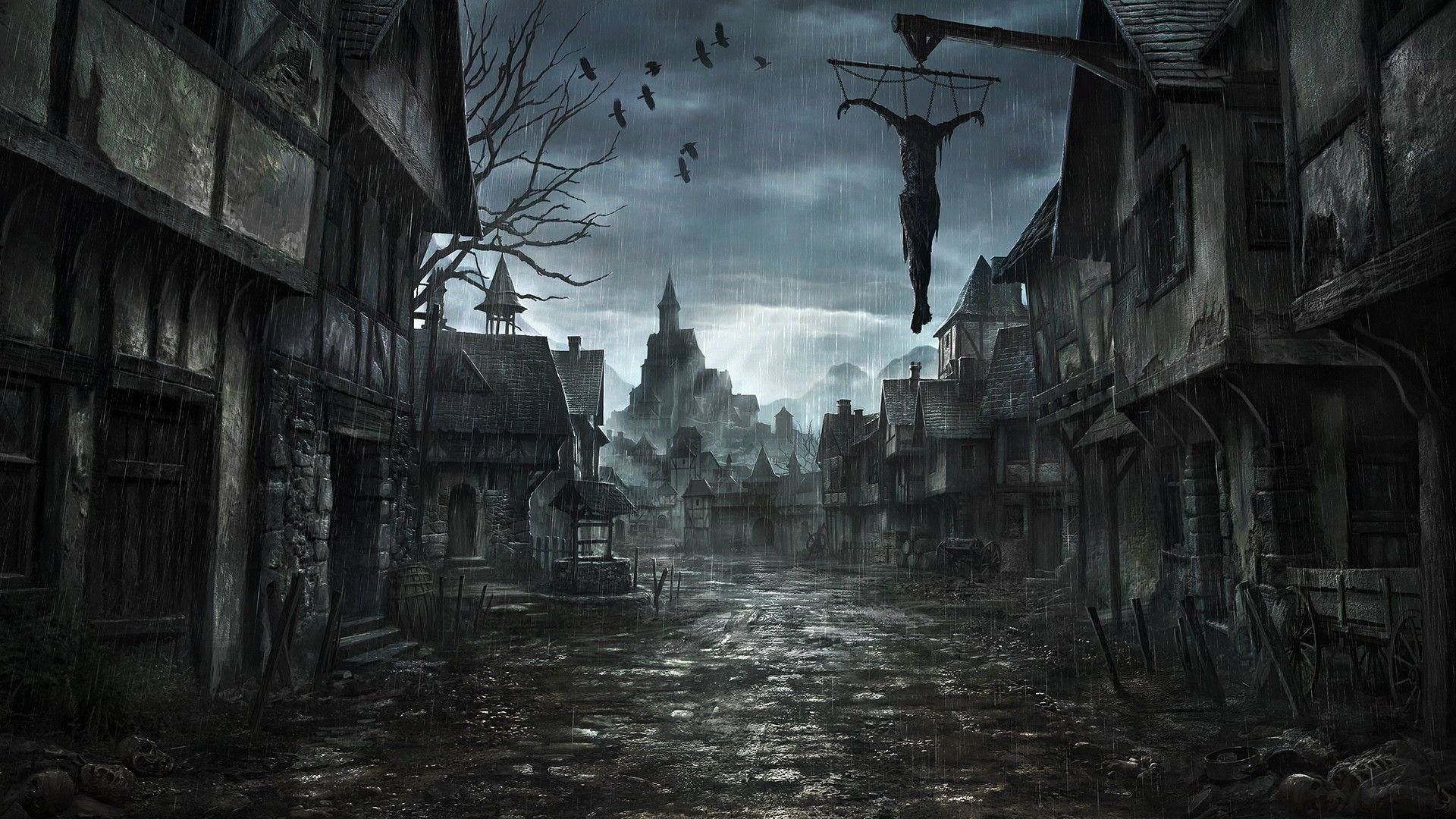 villaggio medievale oscuro crocifisso, 1920x1080 Full HD 1080p, PC Desktop