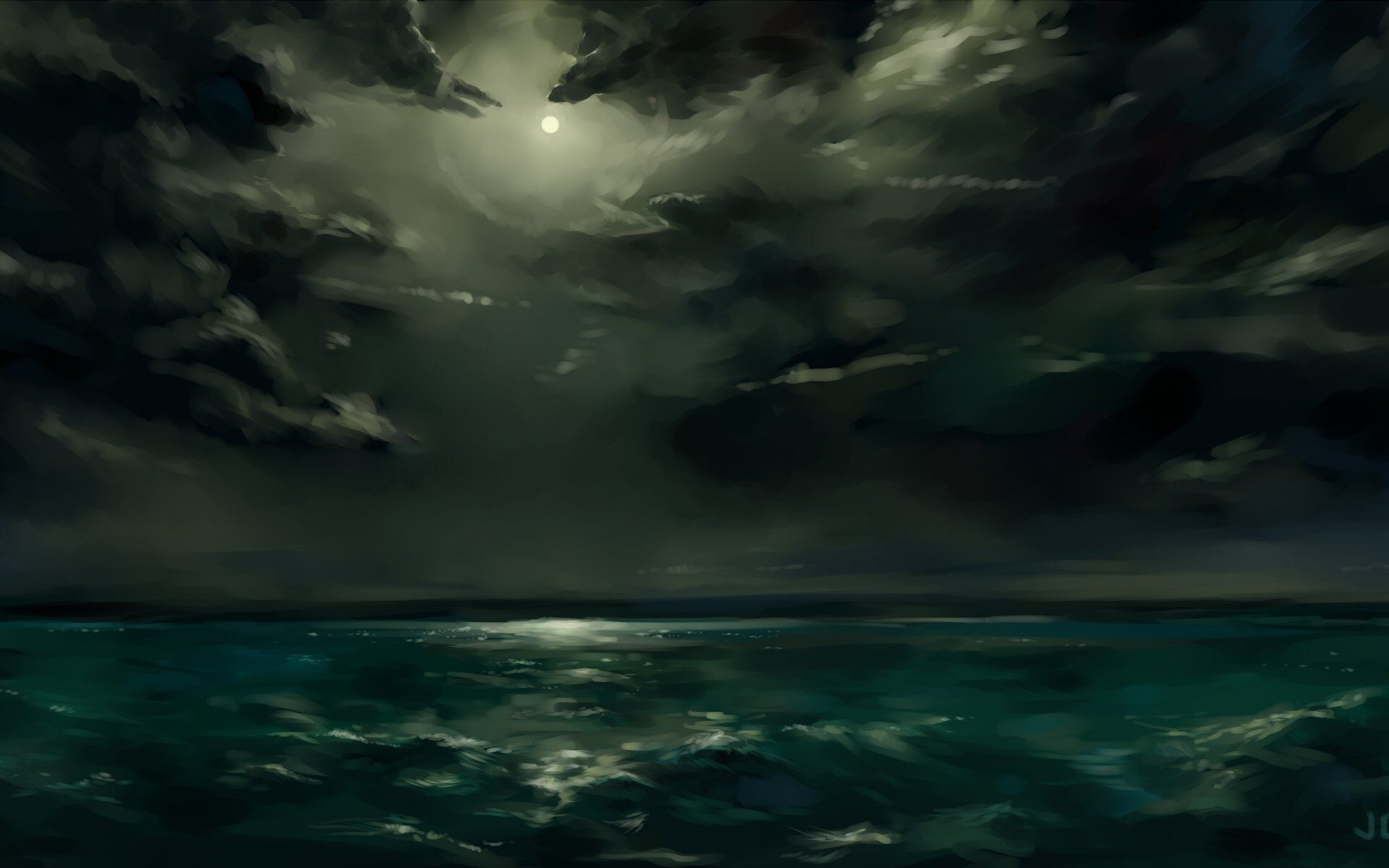 Mare oscuro con luna, 1920x1200 WUXGA, Desktop